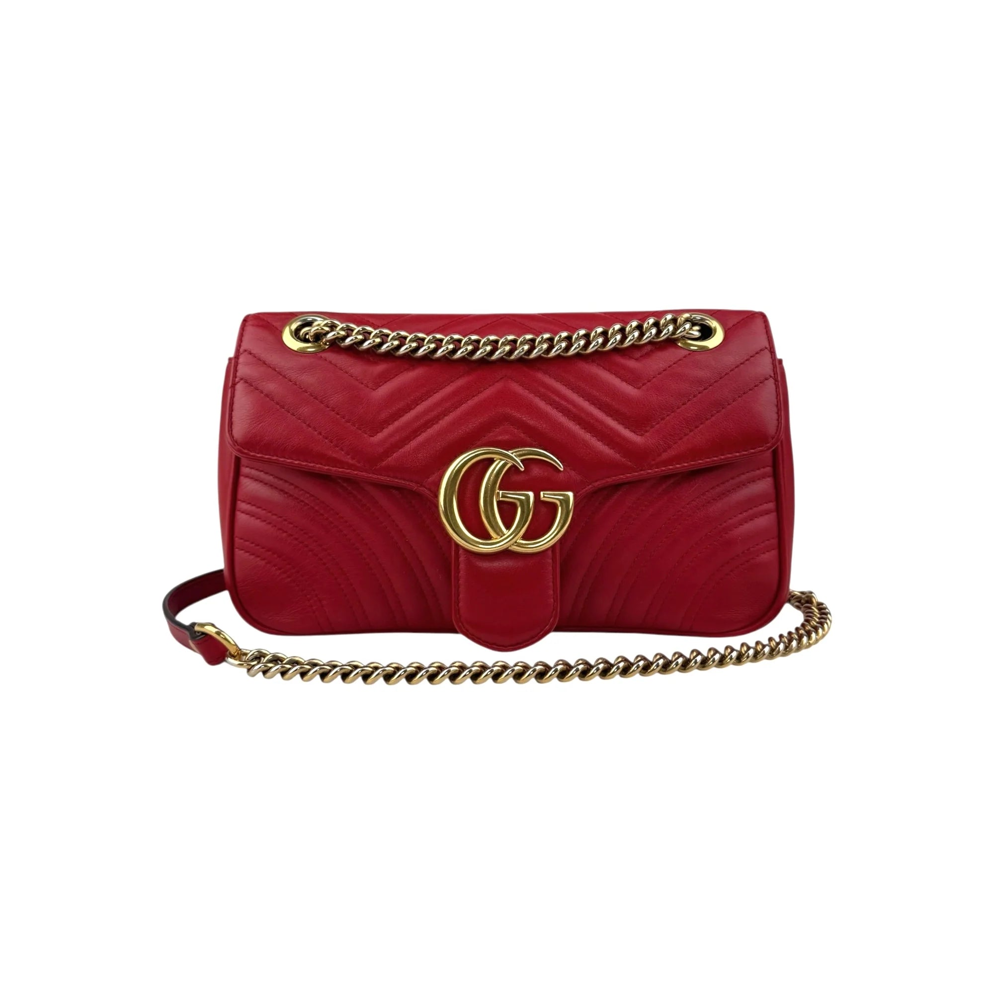 Gucci Red GG Marmont Matelasse Shoulder Bag Leather