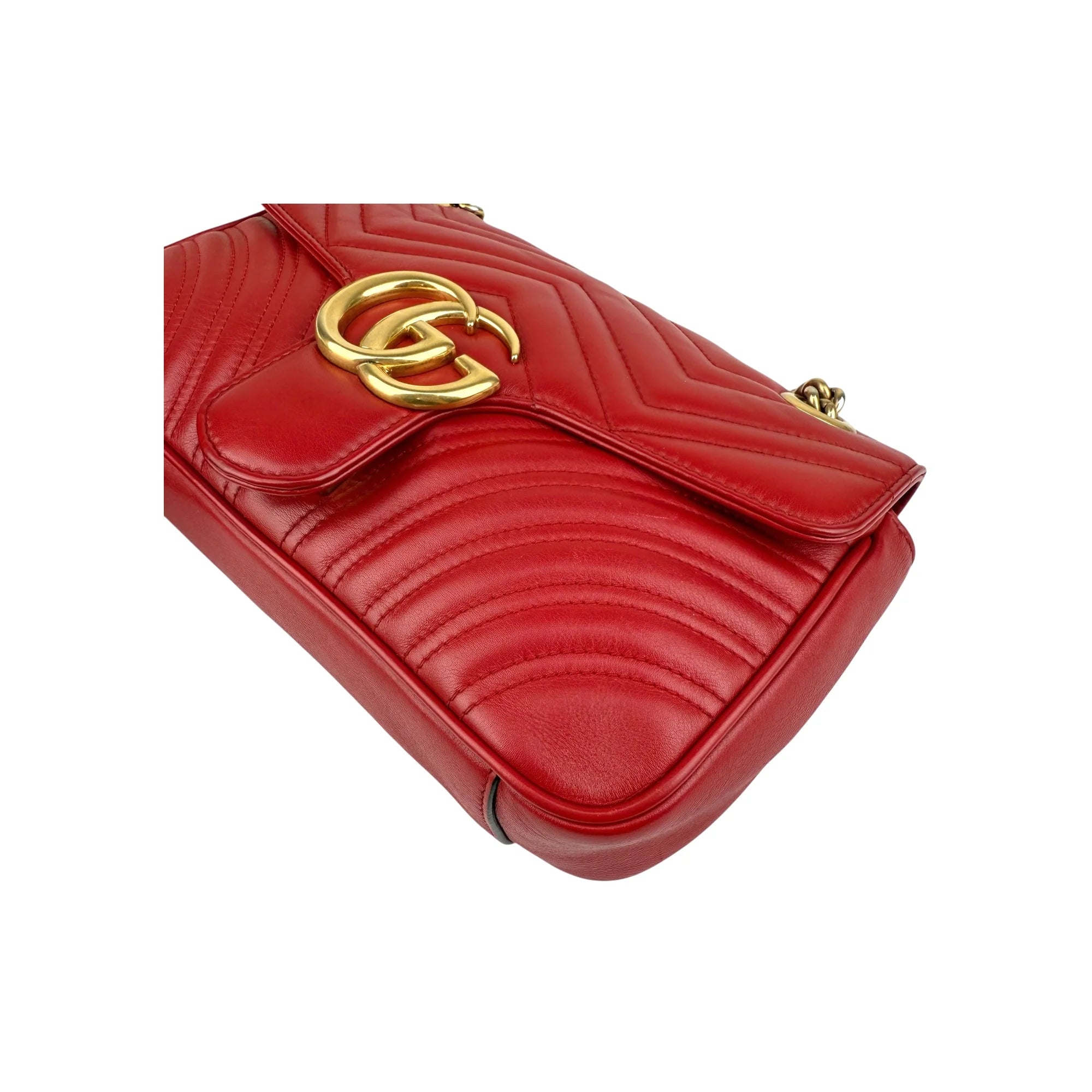 Gucci Red GG Marmont Matelasse Shoulder Bag Leather