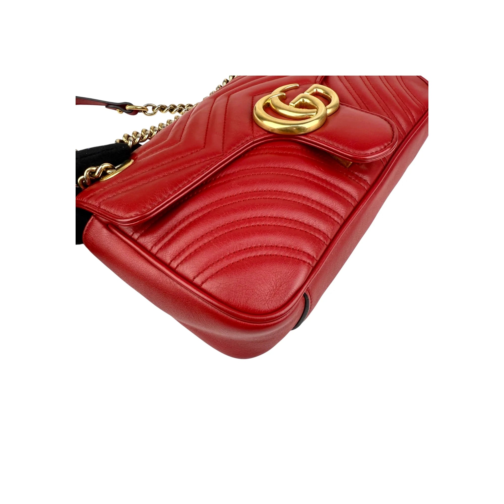 Gucci Red GG Marmont Matelasse Shoulder Bag Leather