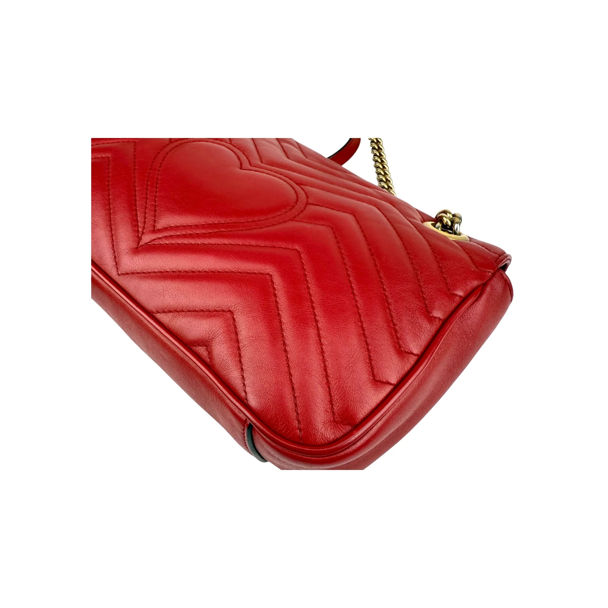 Gucci Red GG Marmont Matelasse Shoulder Bag Leather