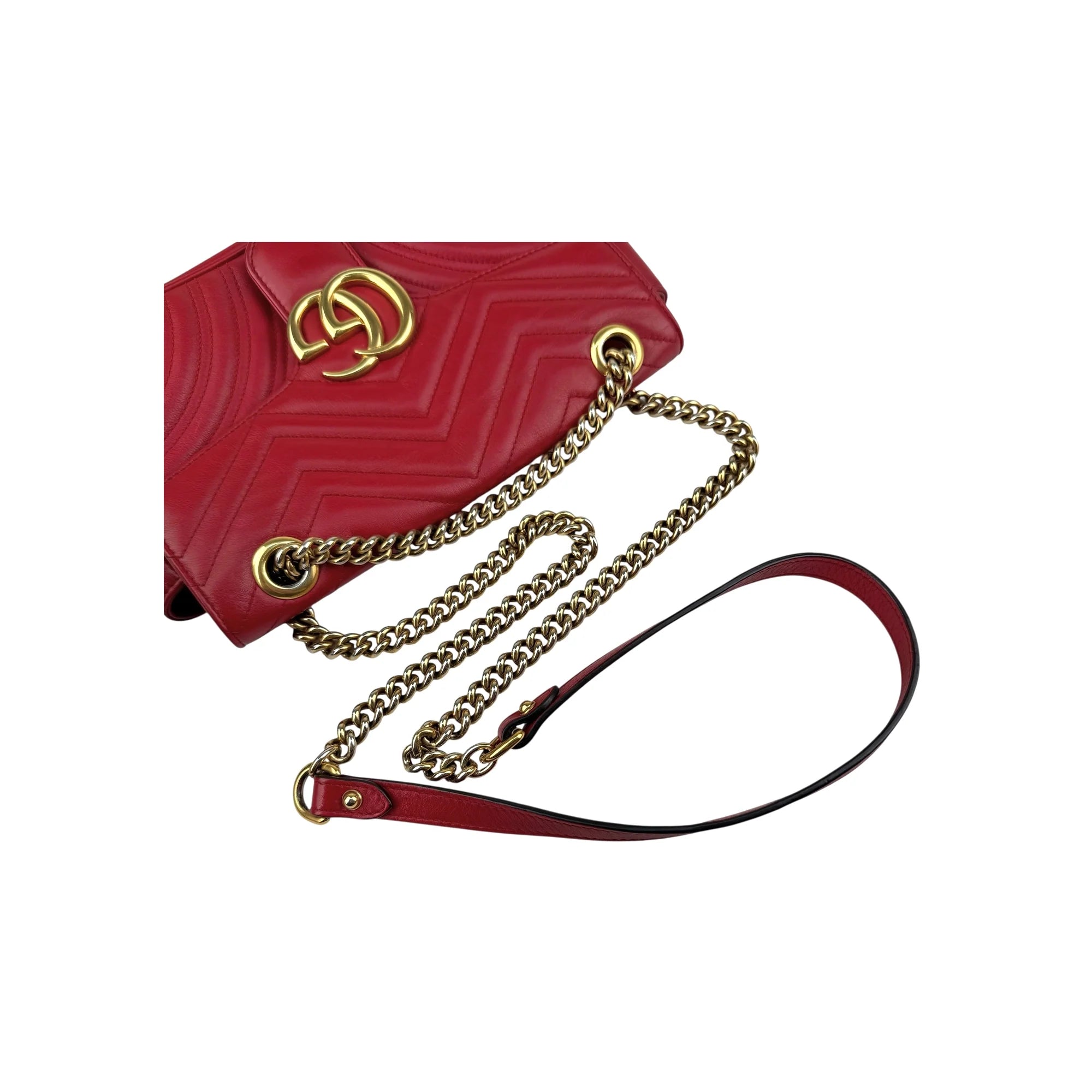 Gucci Red GG Marmont Matelasse Shoulder Bag Leather