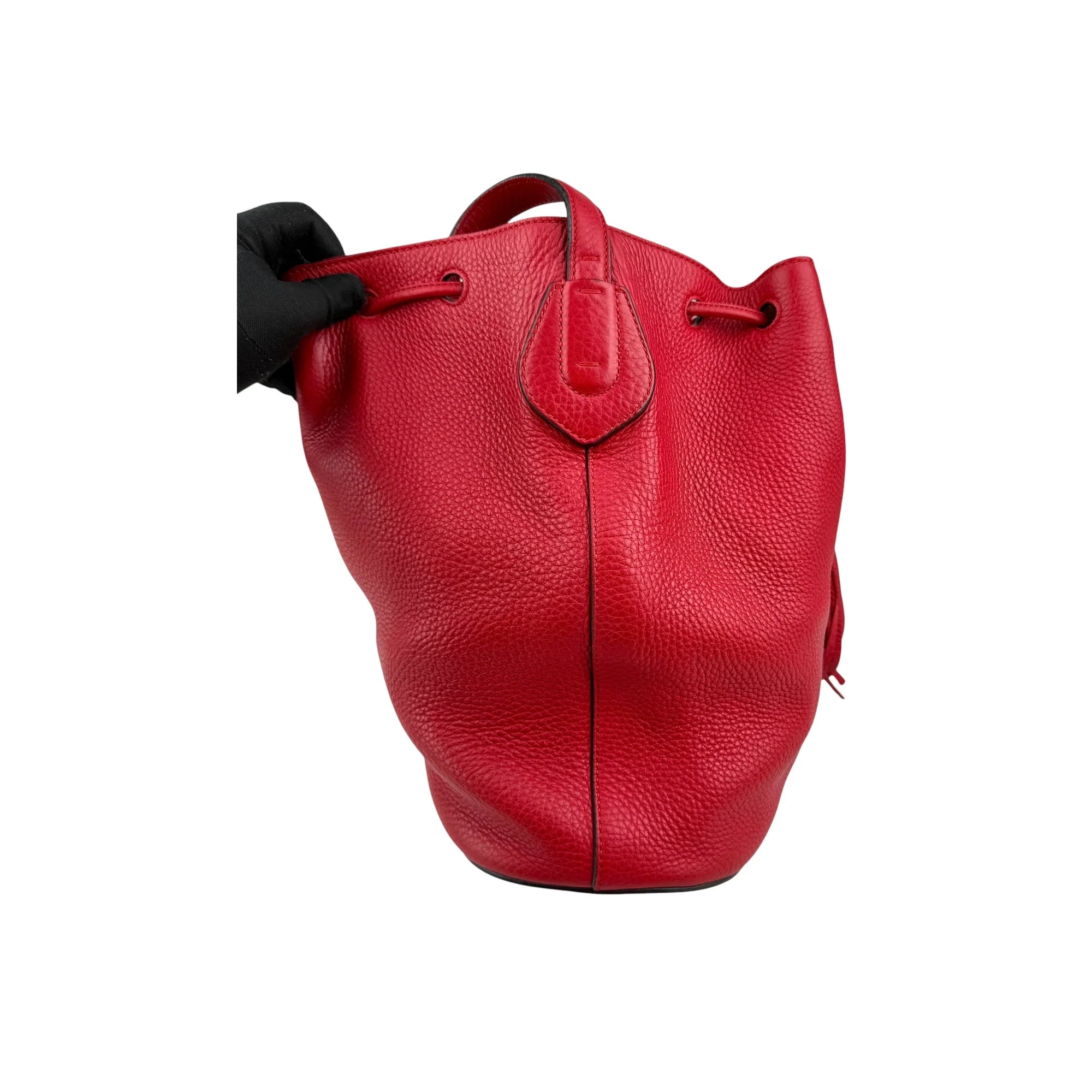 Gucci Red Leather Bucket Bag with Tassels