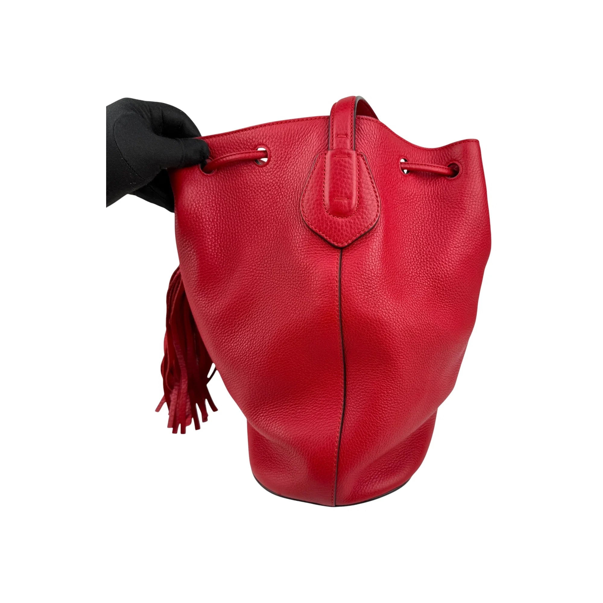 Gucci Red Leather Bucket Bag with Tassels