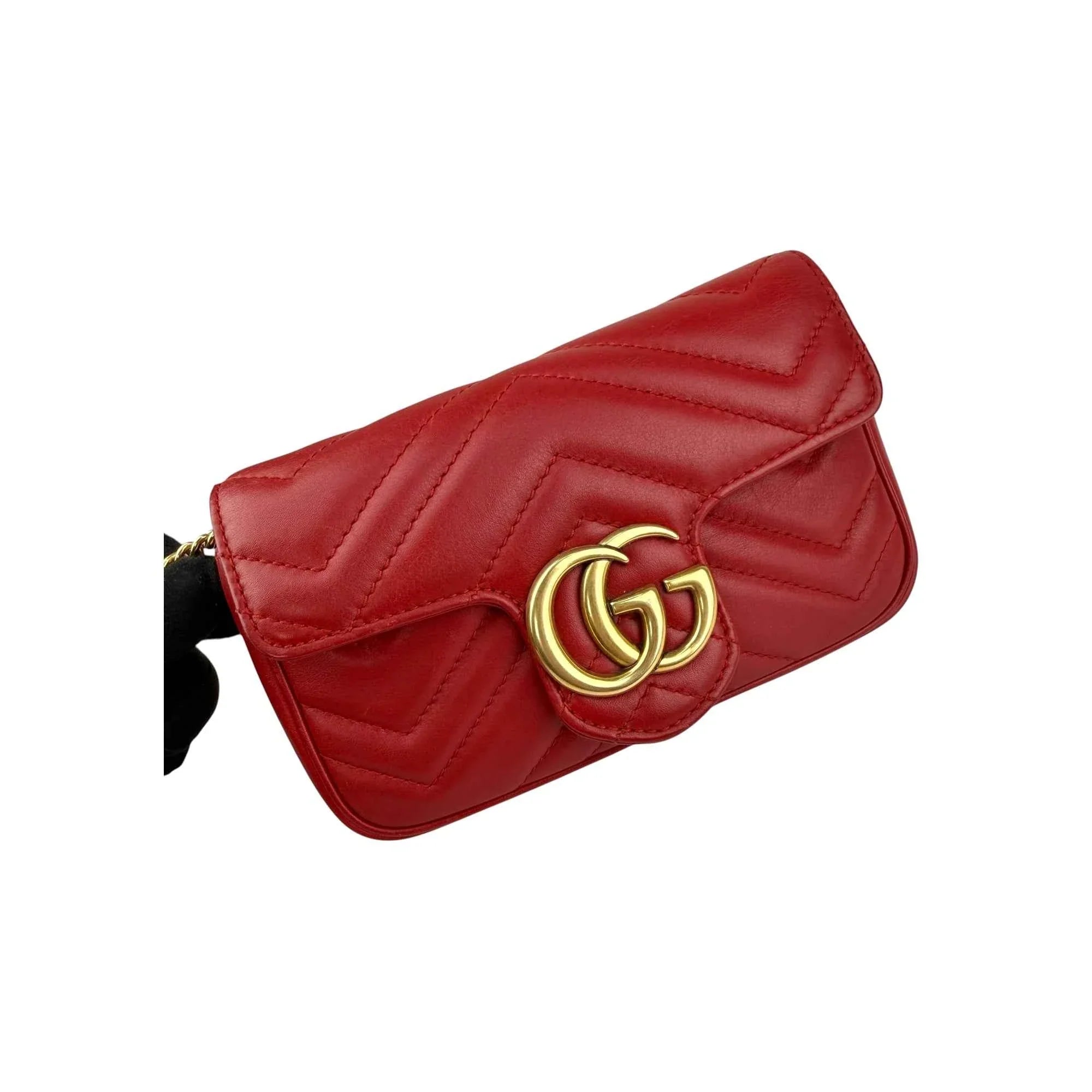 Gucci Red Quilted Leather GG Marmont Matelasse Mini Bag
