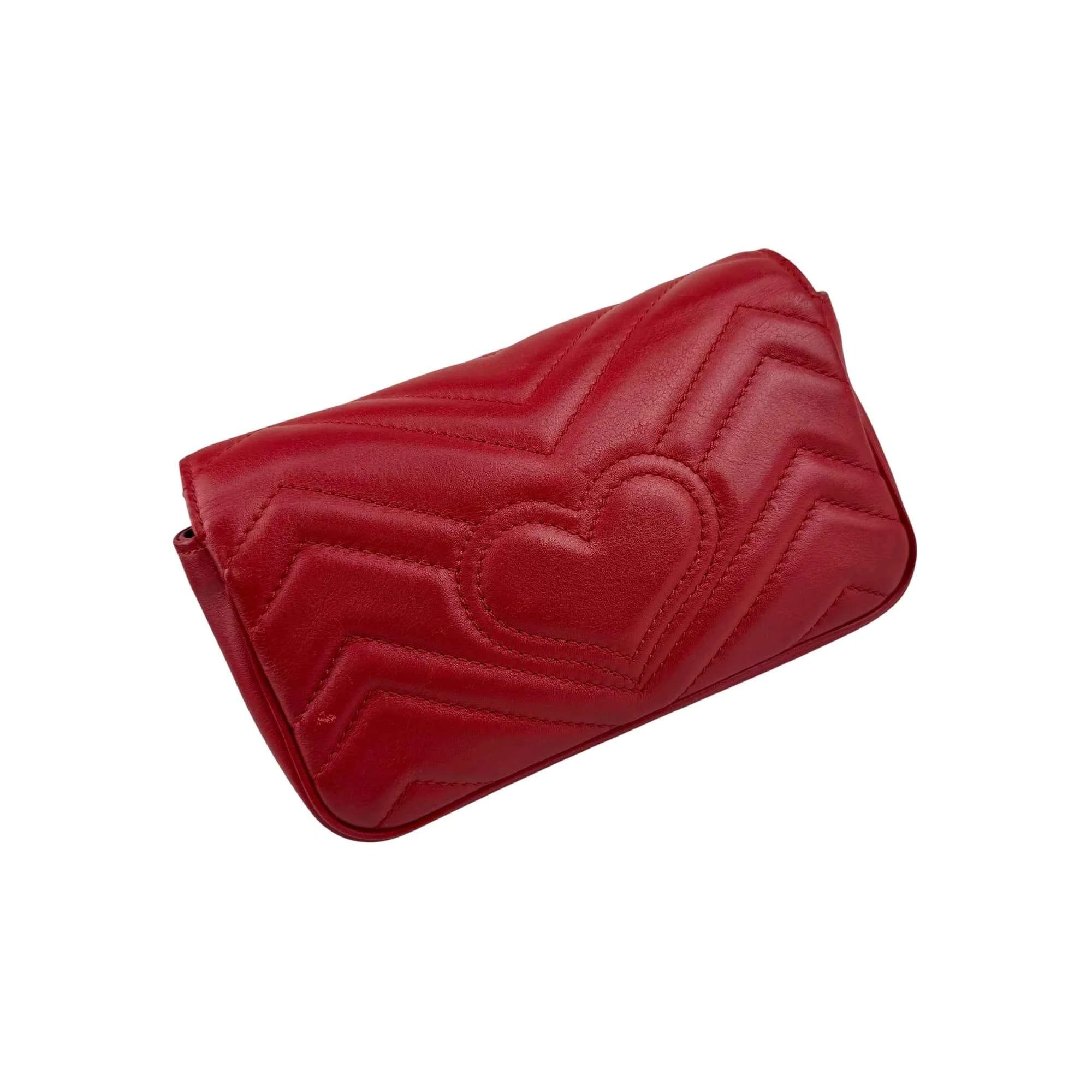 Gucci Red Quilted Leather GG Marmont Matelasse Mini Bag