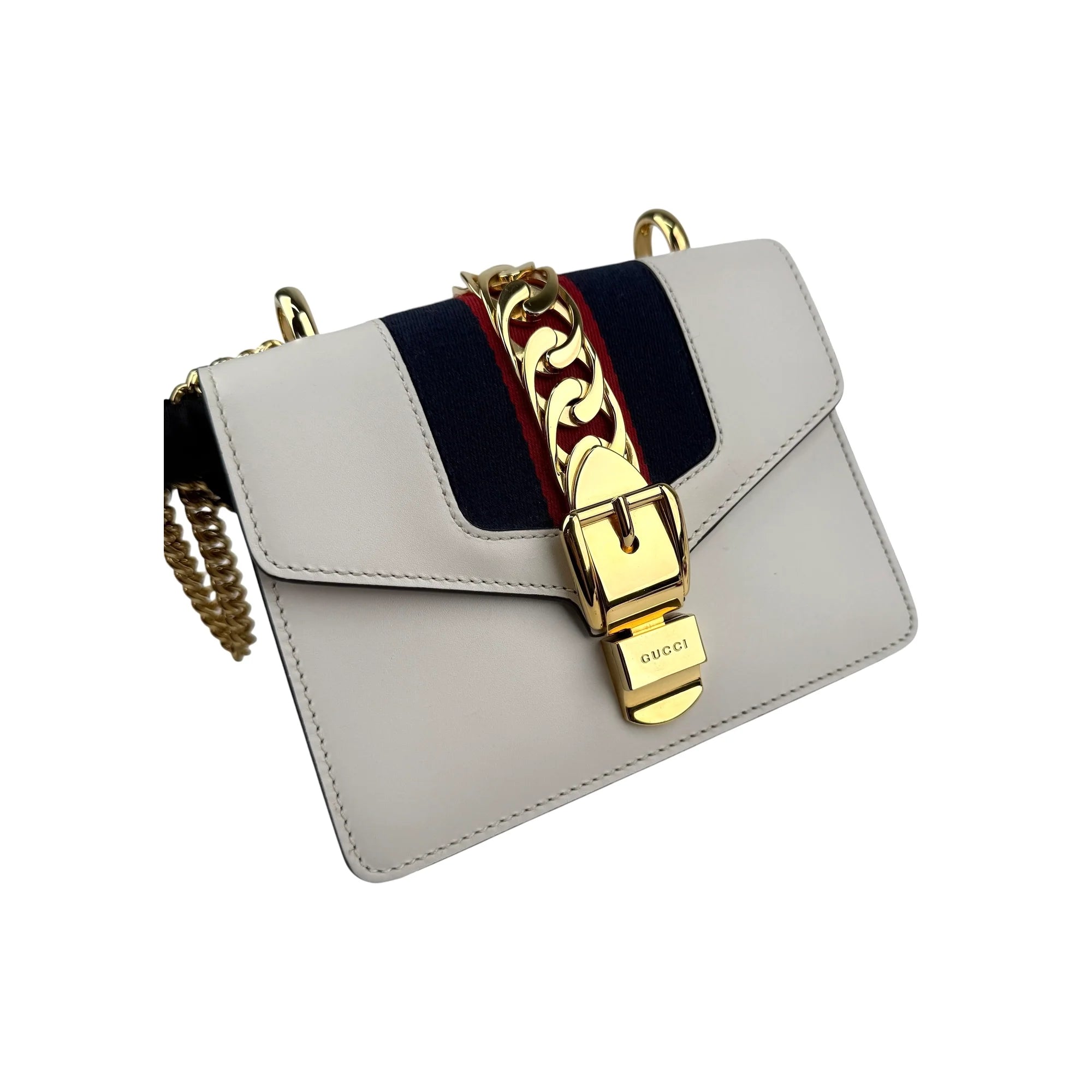 Gucci White Calfskin Leather Small Sylvie Shoulder Bag