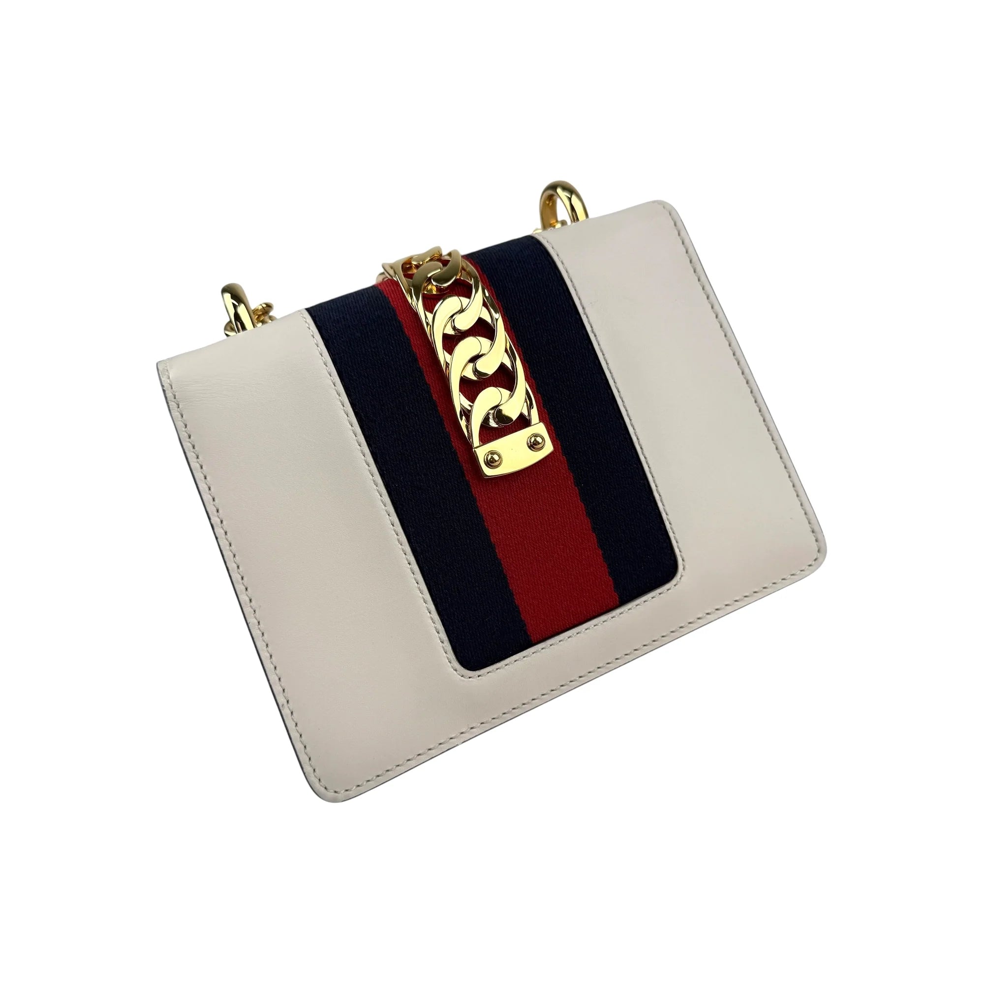 Gucci White Calfskin Leather Small Sylvie Shoulder Bag