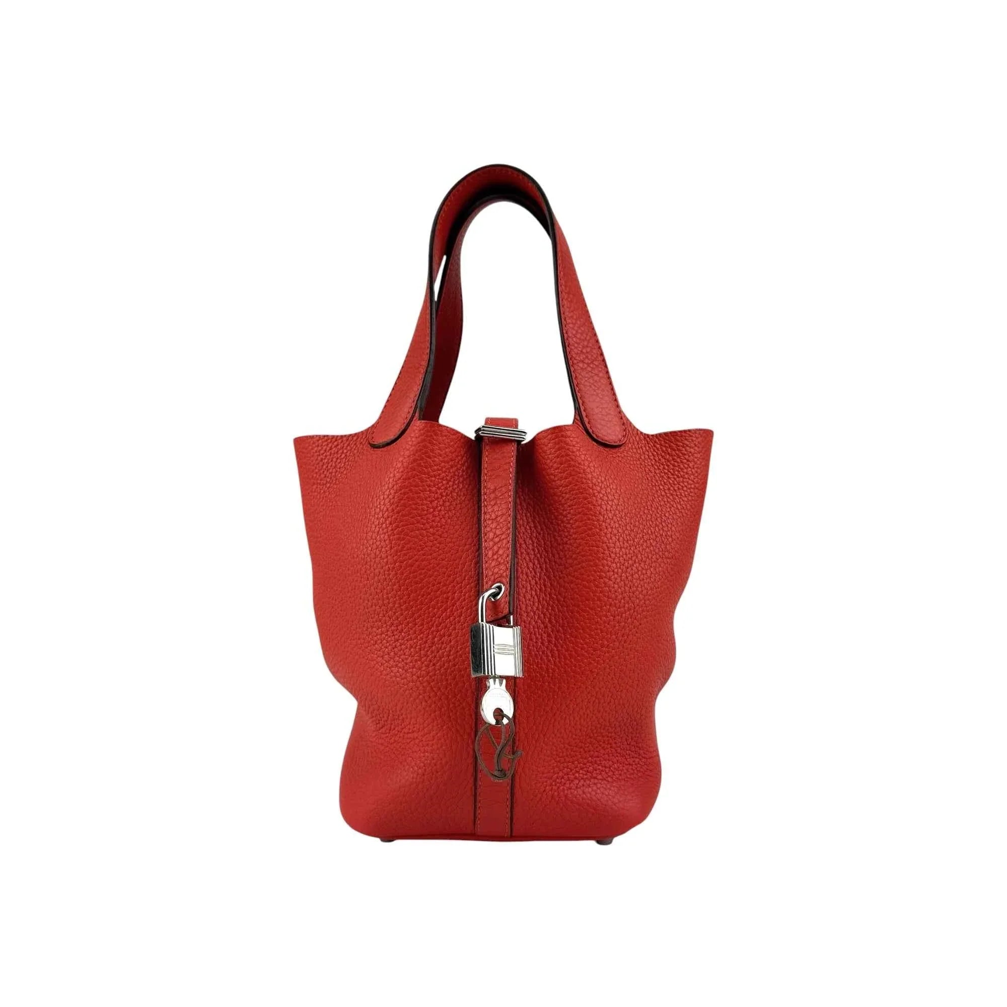 Hermes Preloved Picotin Lock 18 Red Leather Tote Women Handbags