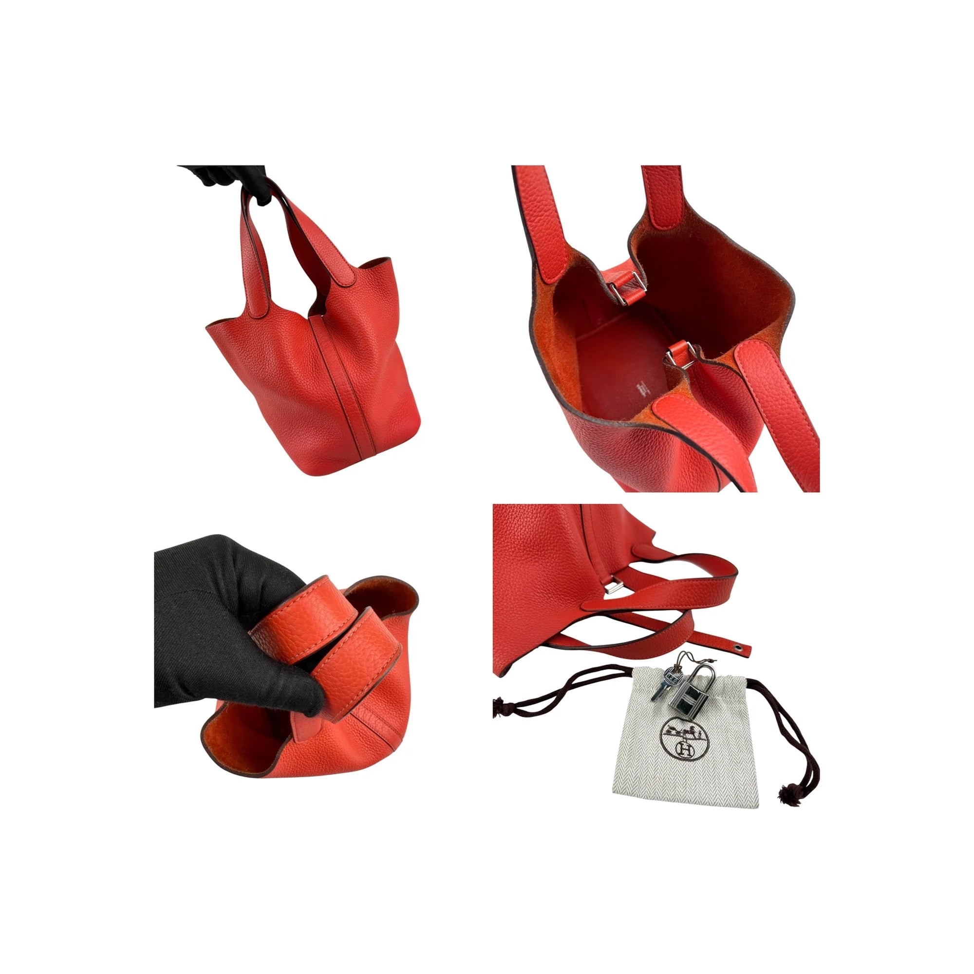Hermes Preloved Picotin Lock 18 Red Leather Tote Women Handbags