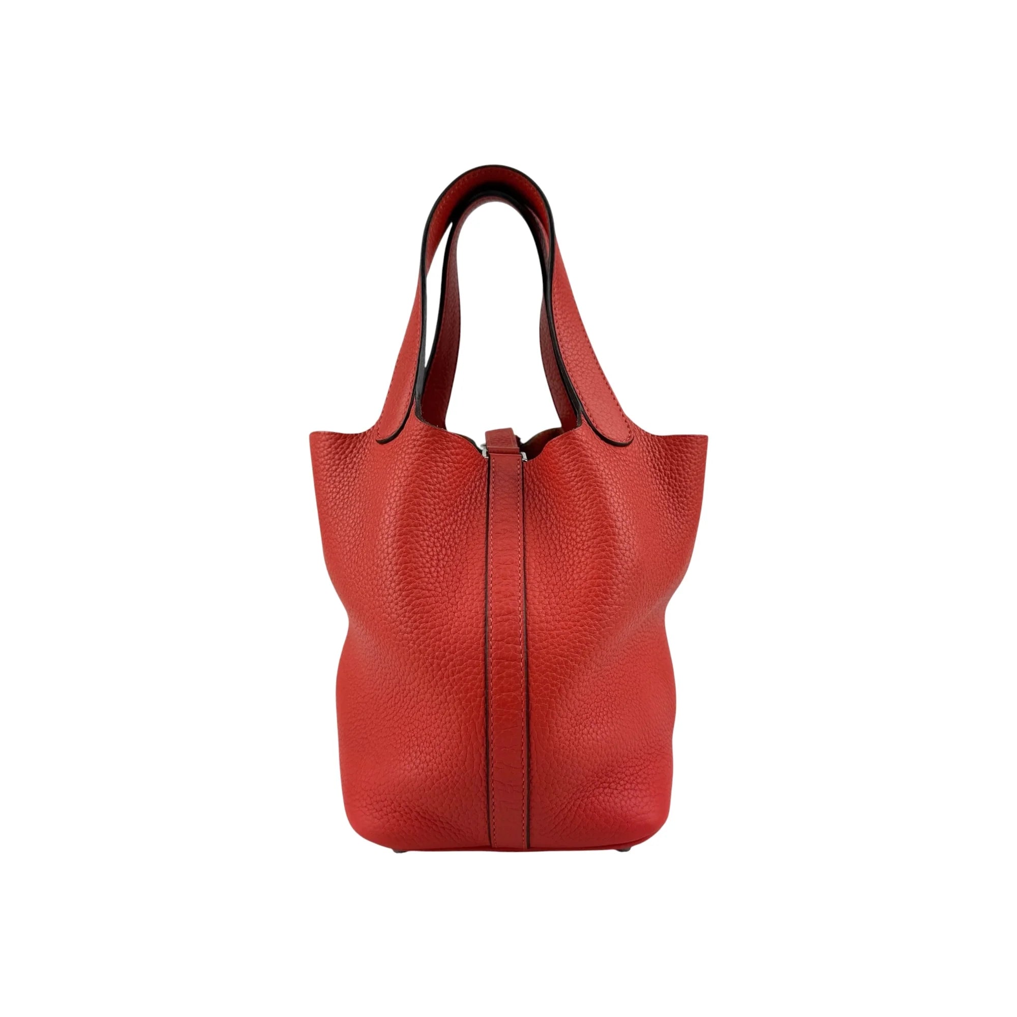 Hermes Preloved Picotin Lock 18 Red Leather Tote Women Handbags