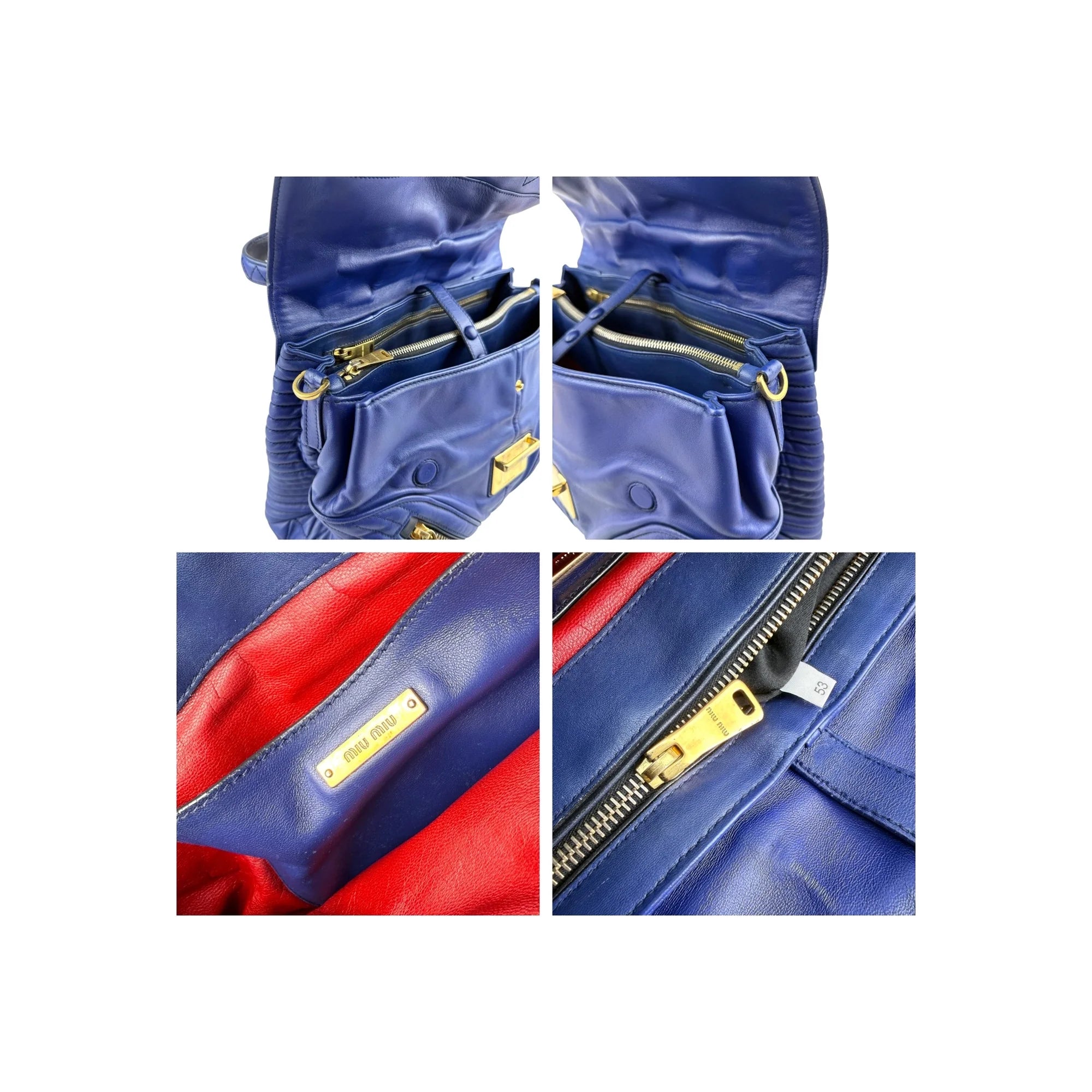Miu Miu Blue Quilted Leather Biker Top Handle Bag