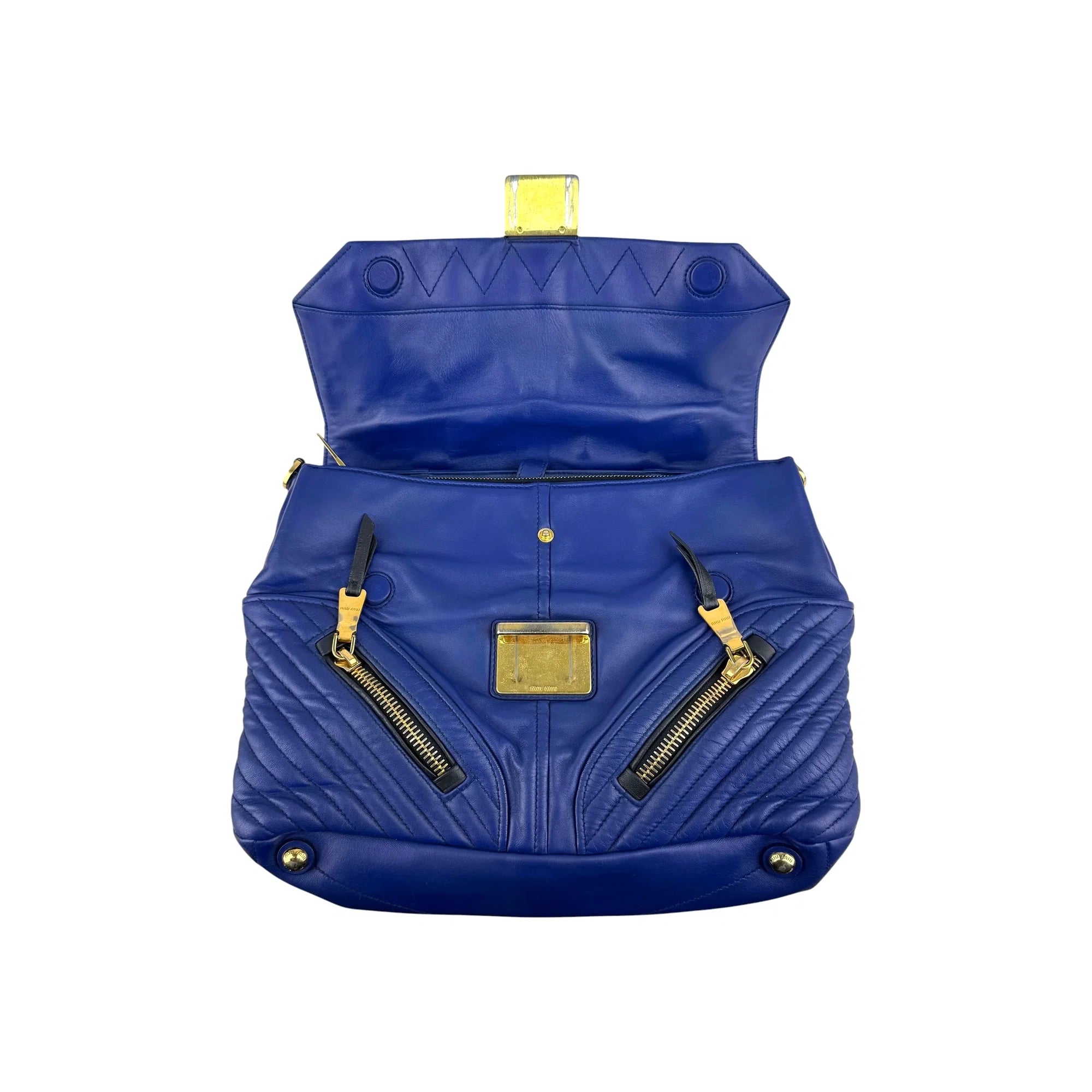 Miu Miu Blue Quilted Leather Biker Top Handle Bag