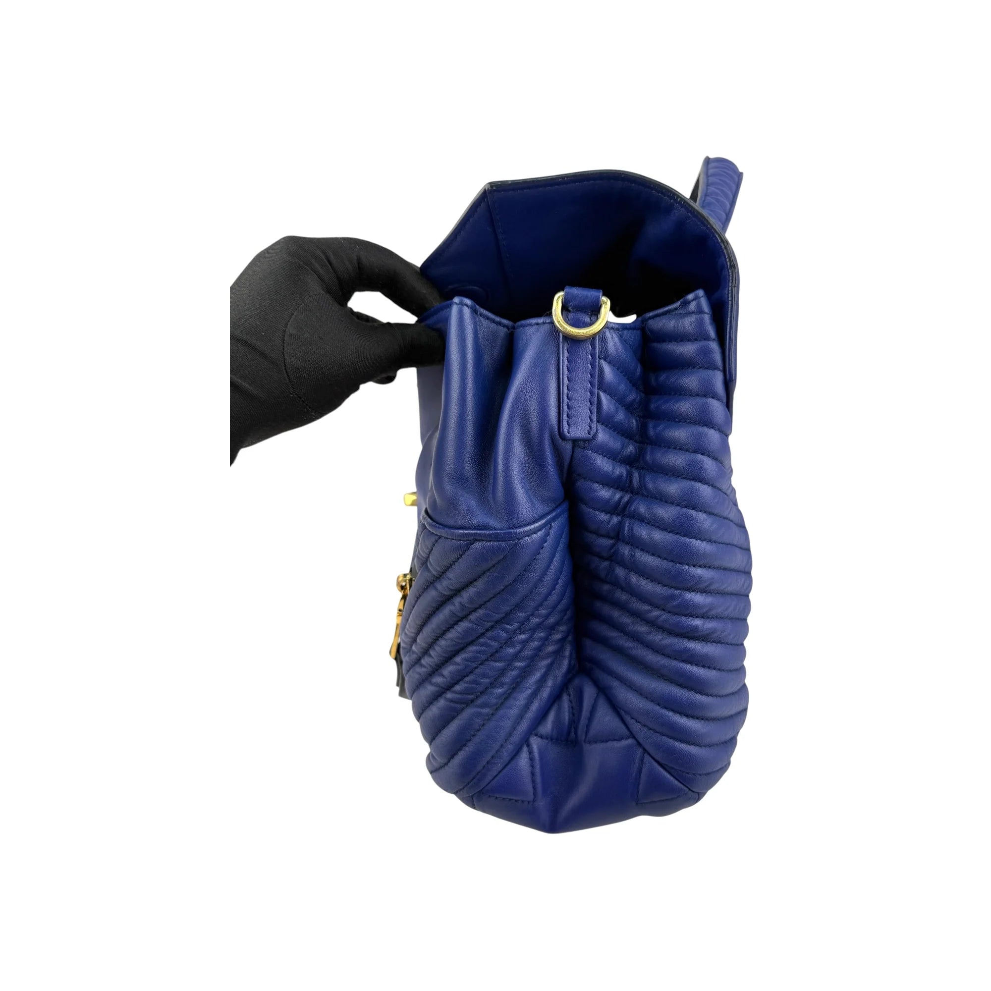 Miu Miu Blue Quilted Leather Biker Top Handle Bag