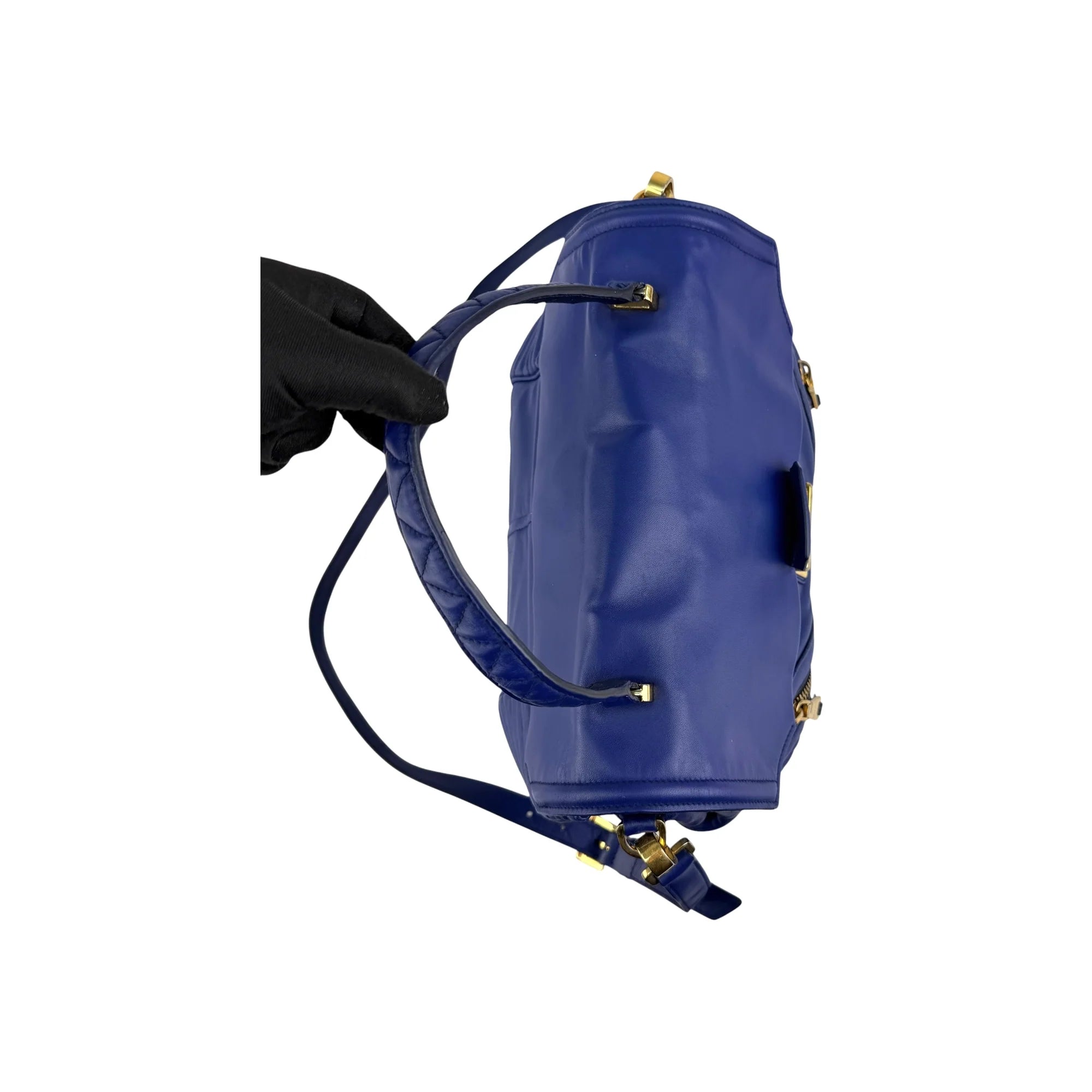 Miu Miu Blue Quilted Leather Biker Top Handle Bag