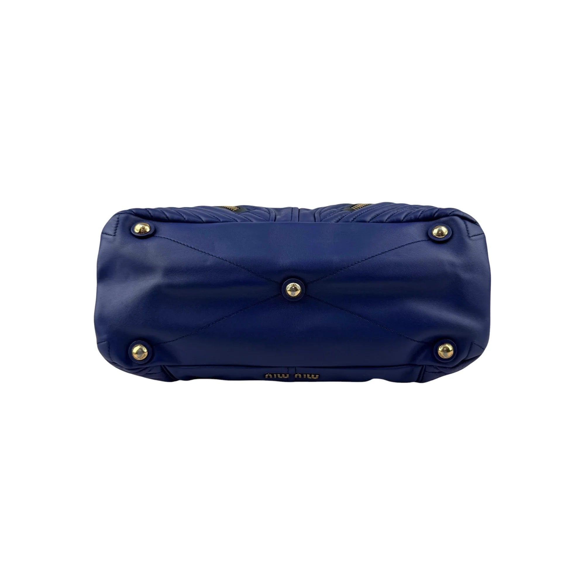 Miu Miu Blue Quilted Leather Biker Top Handle Bag