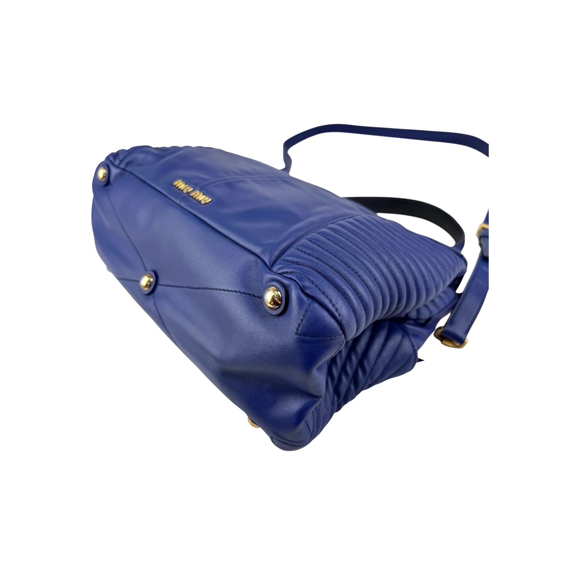 Miu Miu Blue Quilted Leather Biker Top Handle Bag