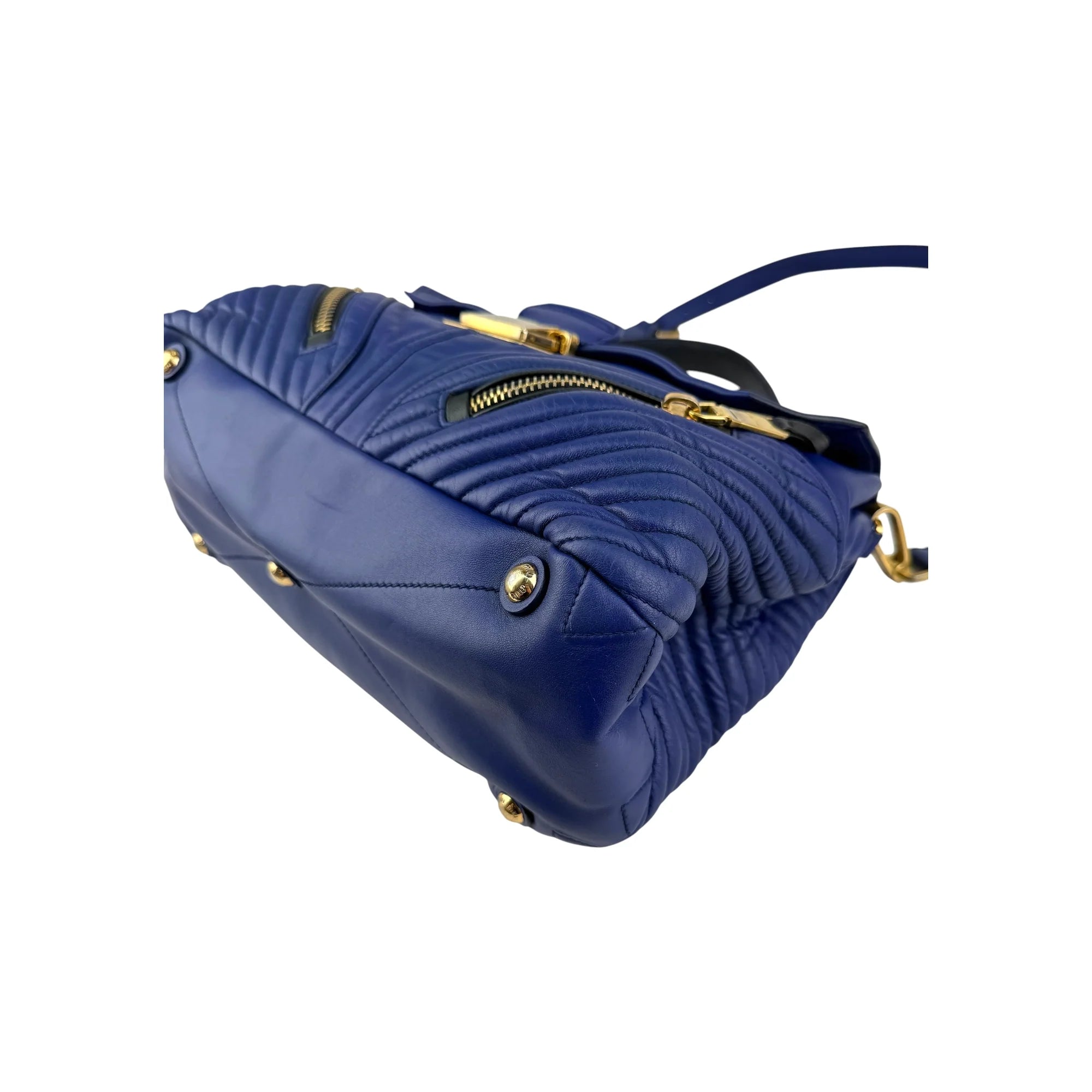 Miu Miu Blue Quilted Leather Biker Top Handle Bag