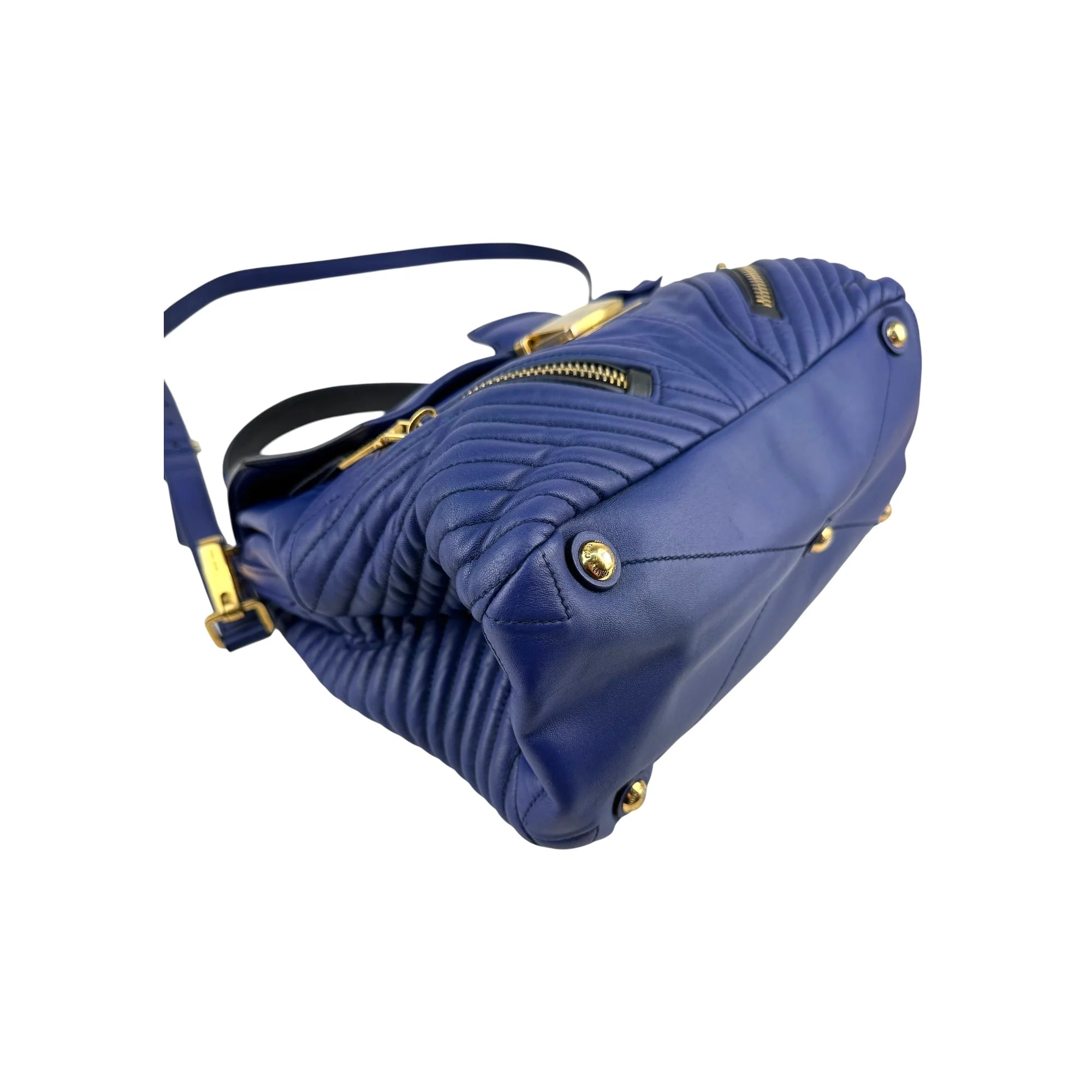 Miu Miu Blue Quilted Leather Biker Top Handle Bag