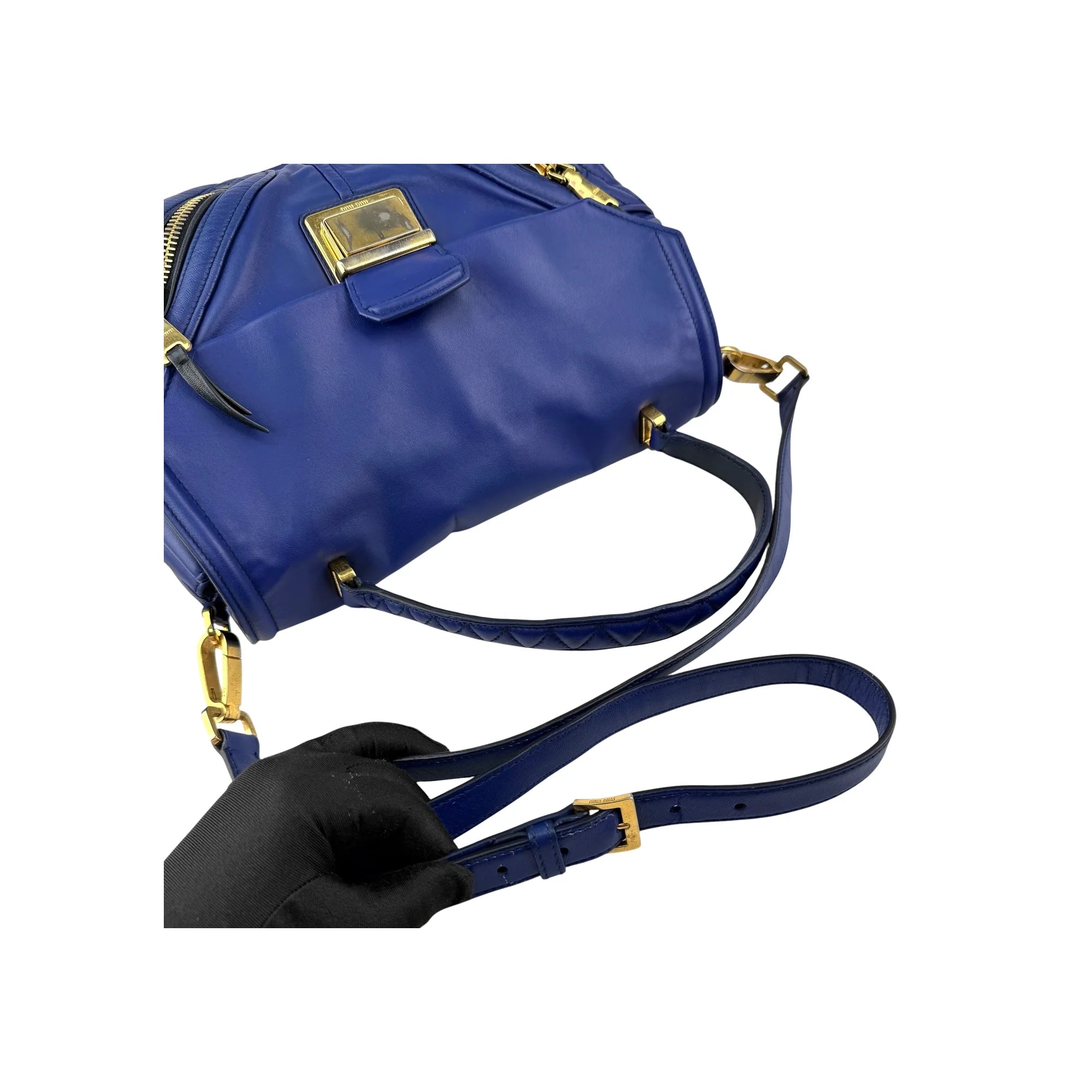 Miu Miu Blue Quilted Leather Biker Top Handle Bag
