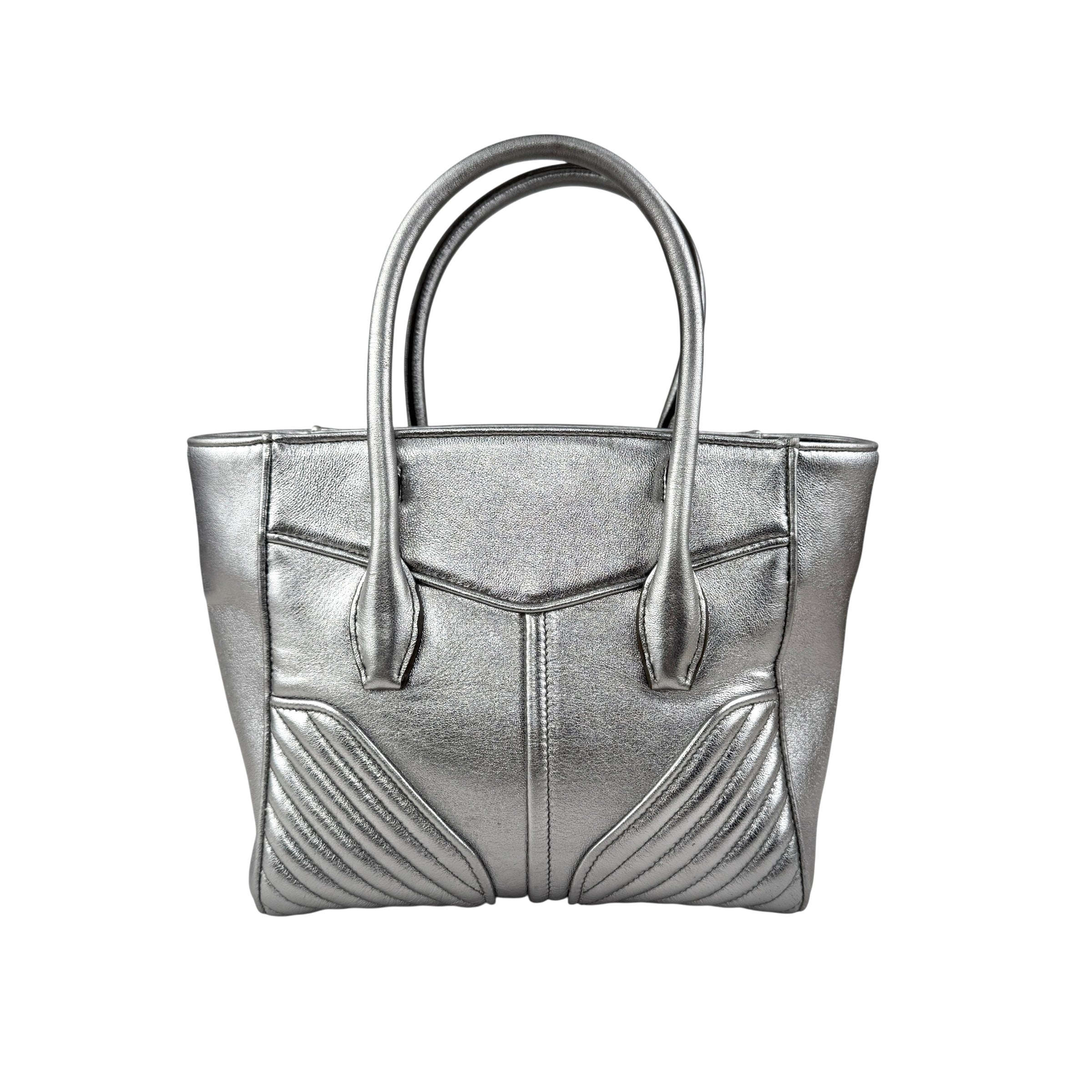 miu miu nappa biker womens silver leather shoulder handbag back