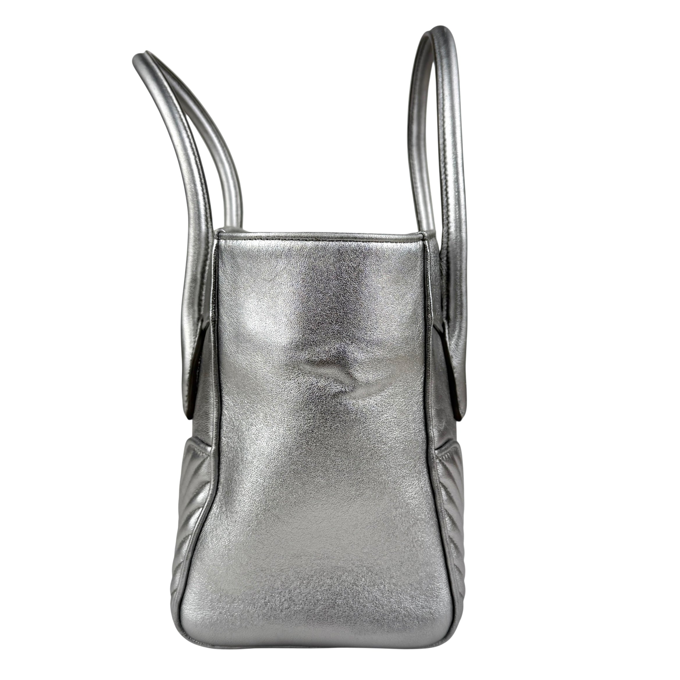 miu miu nappa biker womens silver leather shoulder handbag left