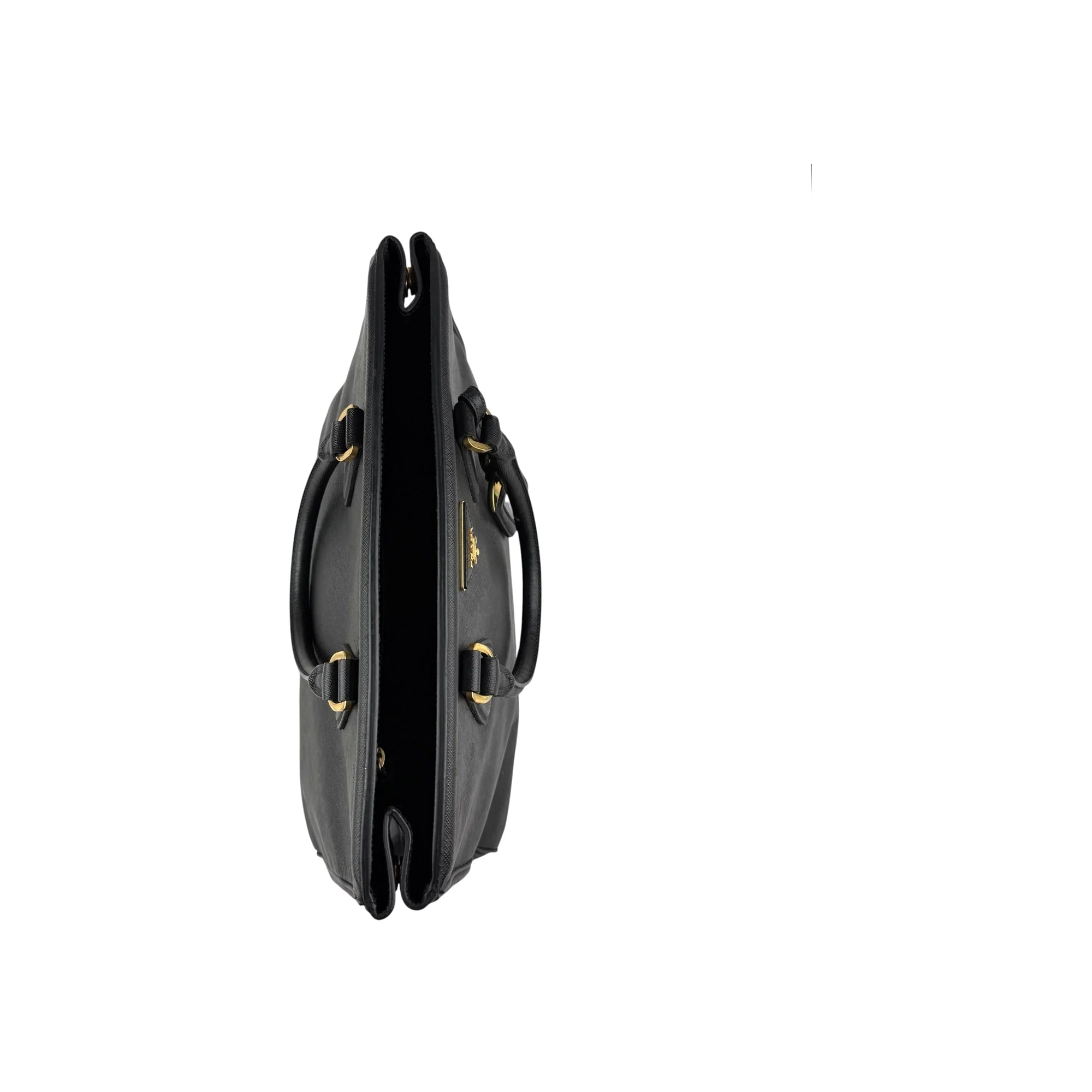 Prada Black Saffiano Vernice Leather Parabole Shopping Tote Bag