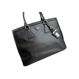 Prada Black Saffiano Vernice Leather Parabole Shopping Tote Bag