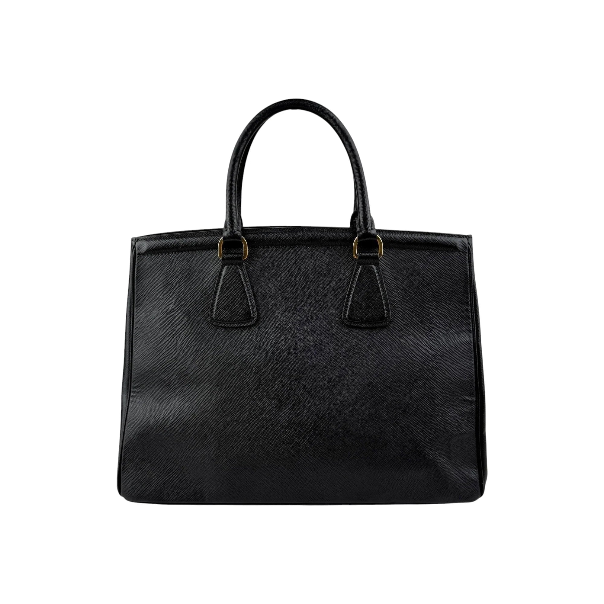 Prada Black Saffiano Vernice Leather Parabole Shopping Tote Bag