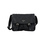 Prada Black Vela Nylon Buckle Messenger Bag