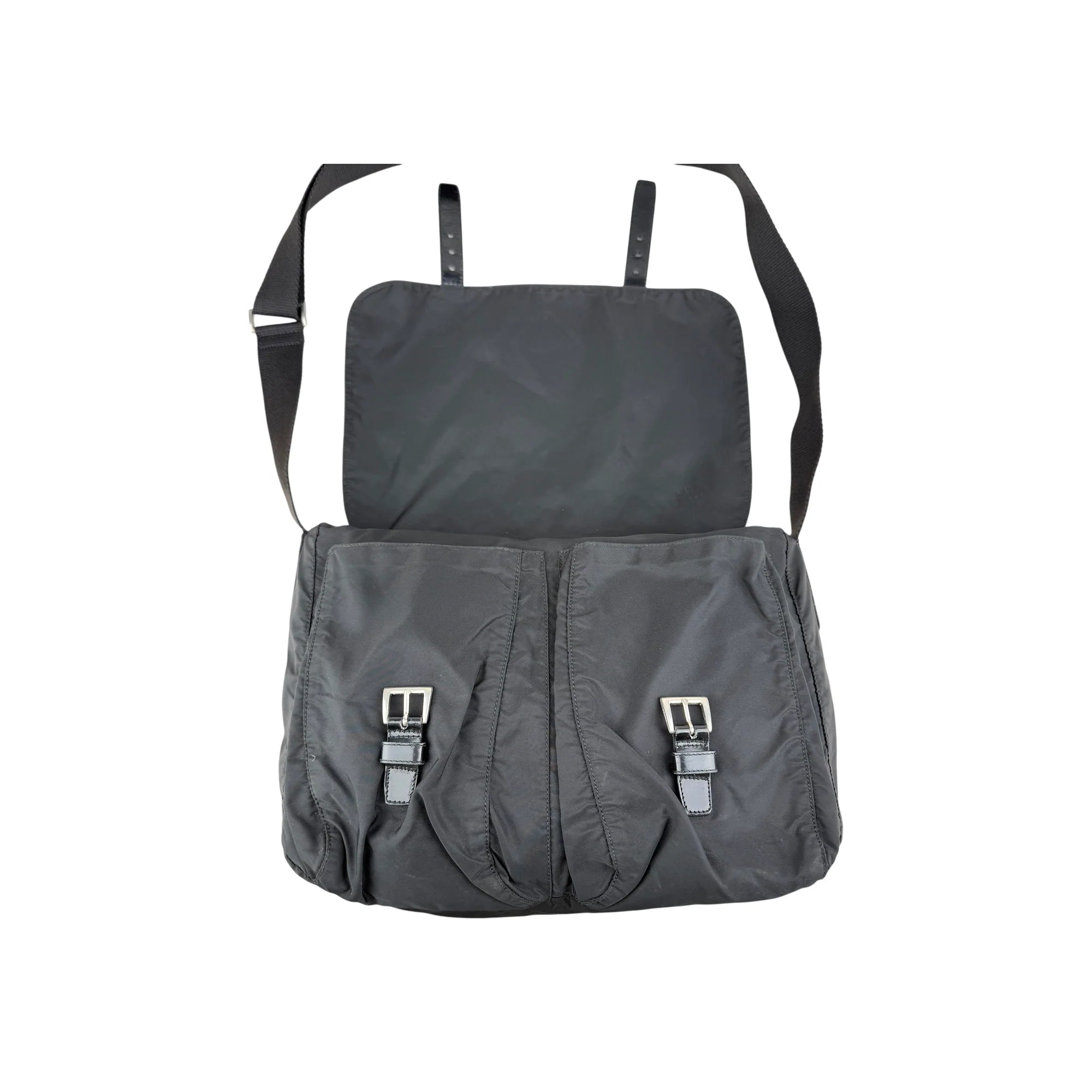 Prada Black Vela Nylon Buckle Messenger Bag