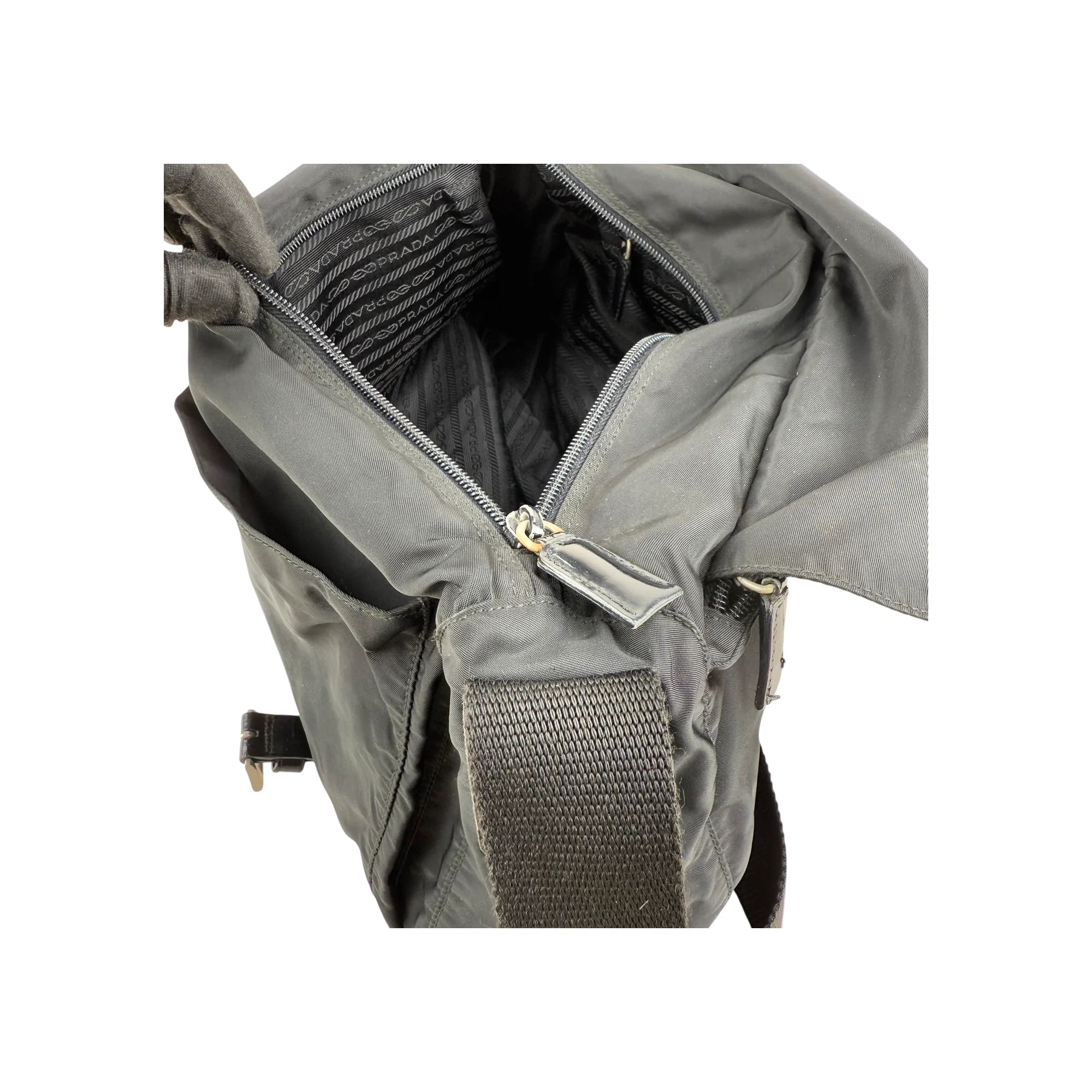Prada Black Vela Nylon Buckle Messenger Bag