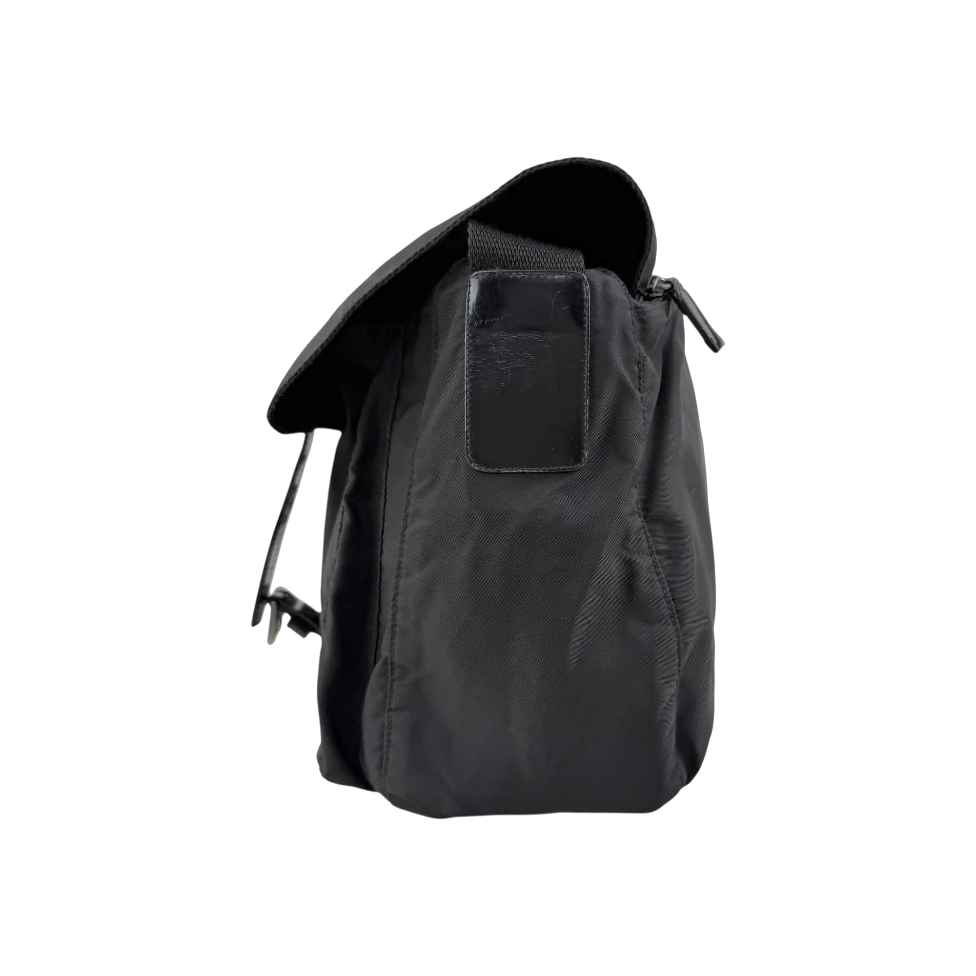 Prada Black Vela Nylon Buckle Messenger Bag
