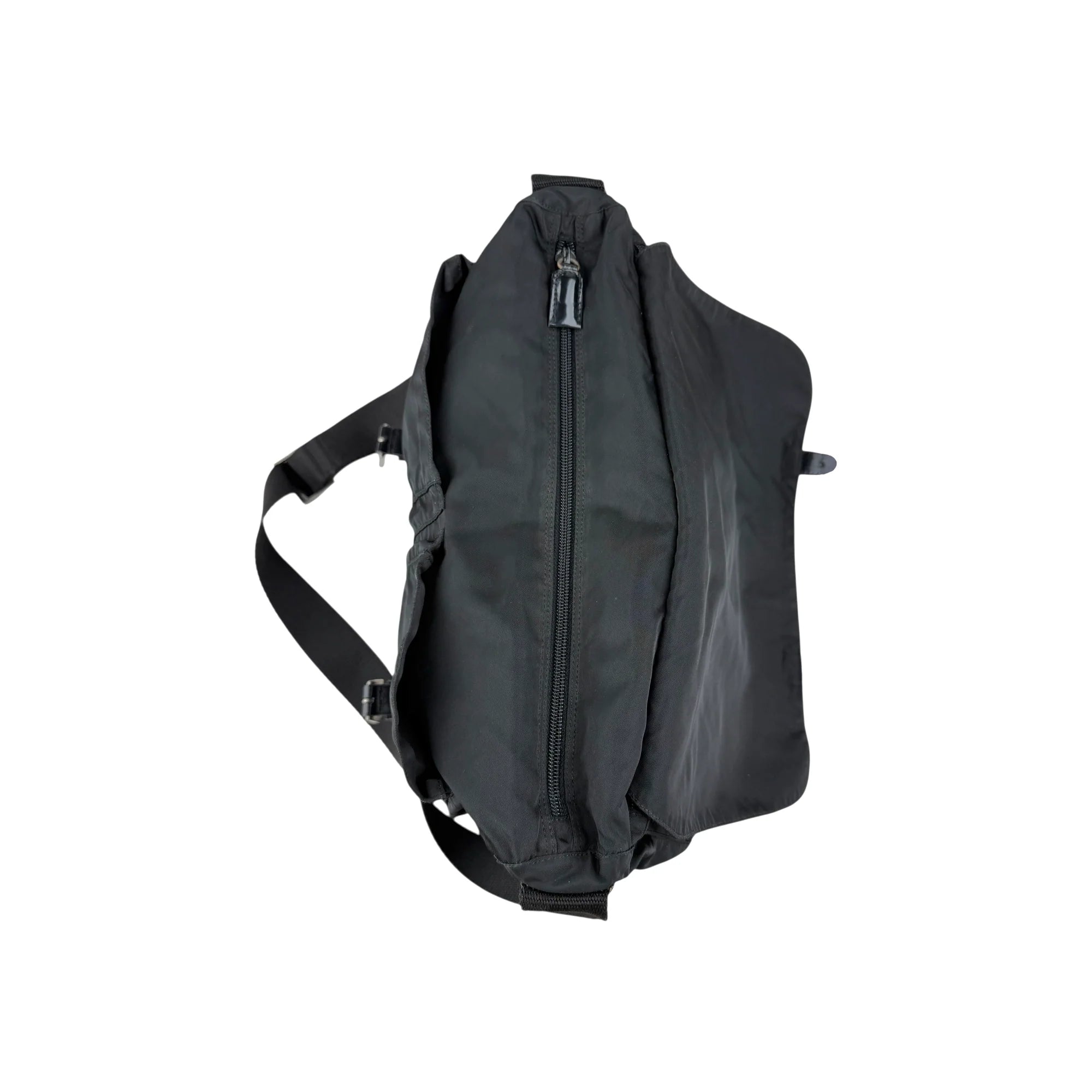 Prada Black Vela Nylon Buckle Messenger Bag