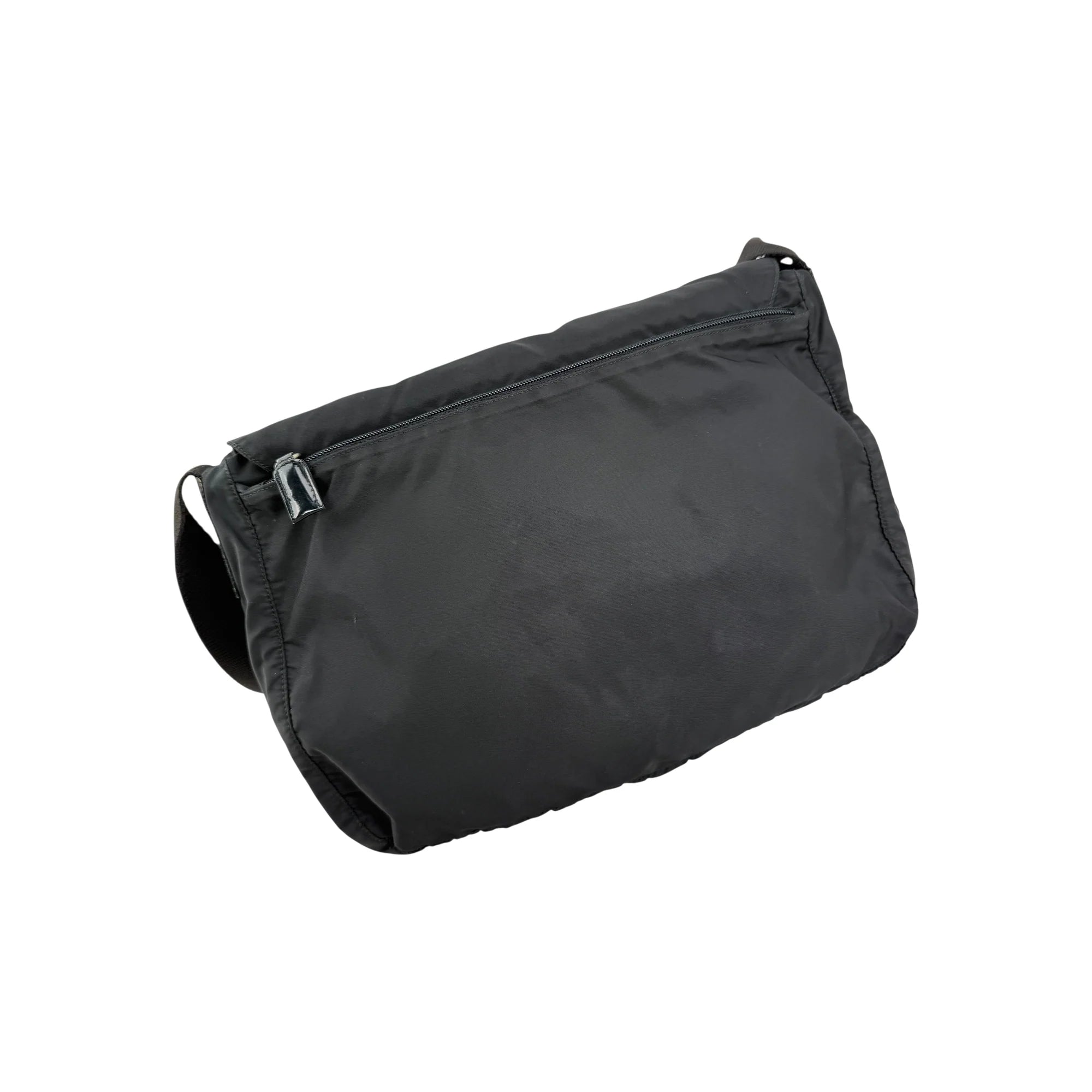 Prada Black Vela Nylon Buckle Messenger Bag