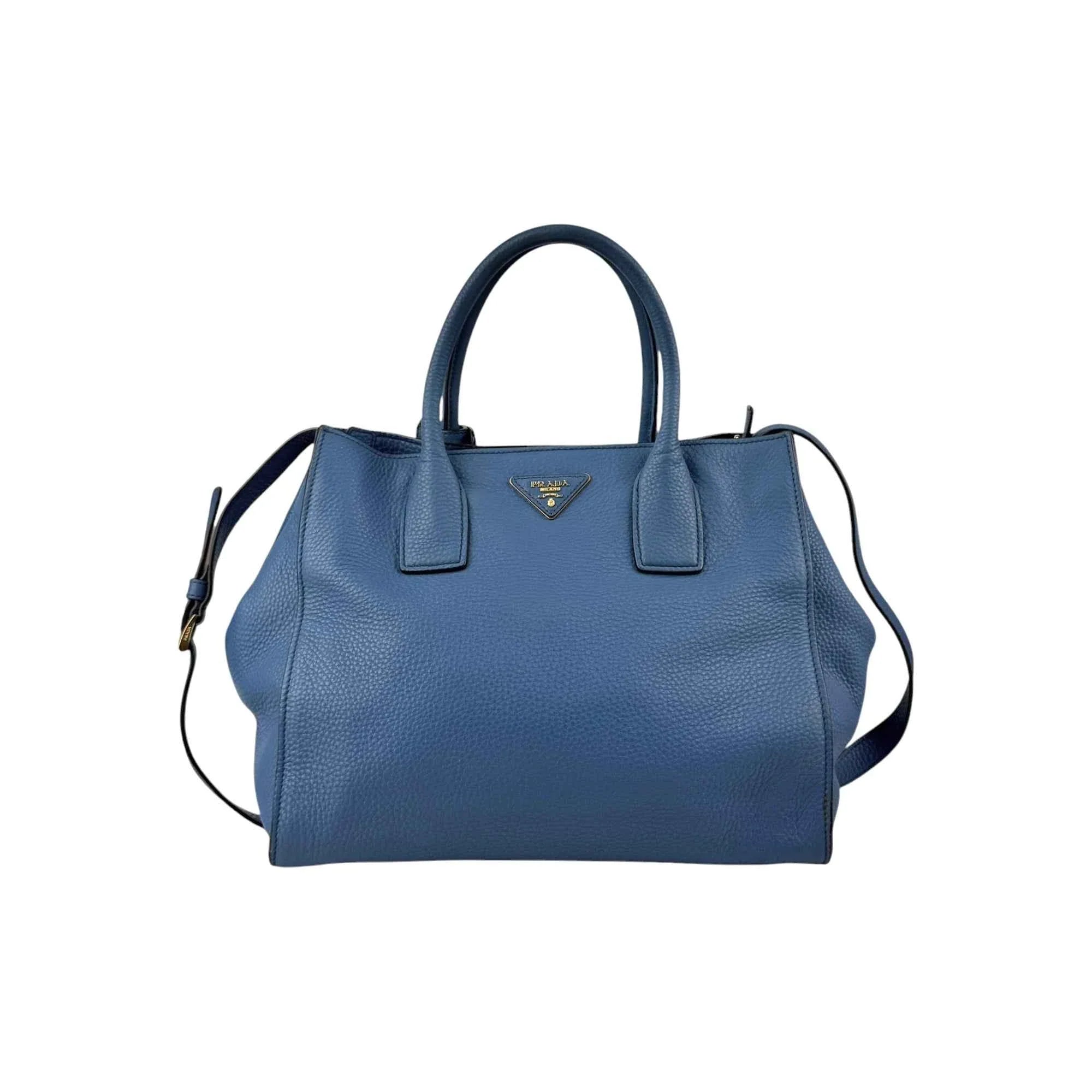Prada Blue Vitello Daino Convertible Tote