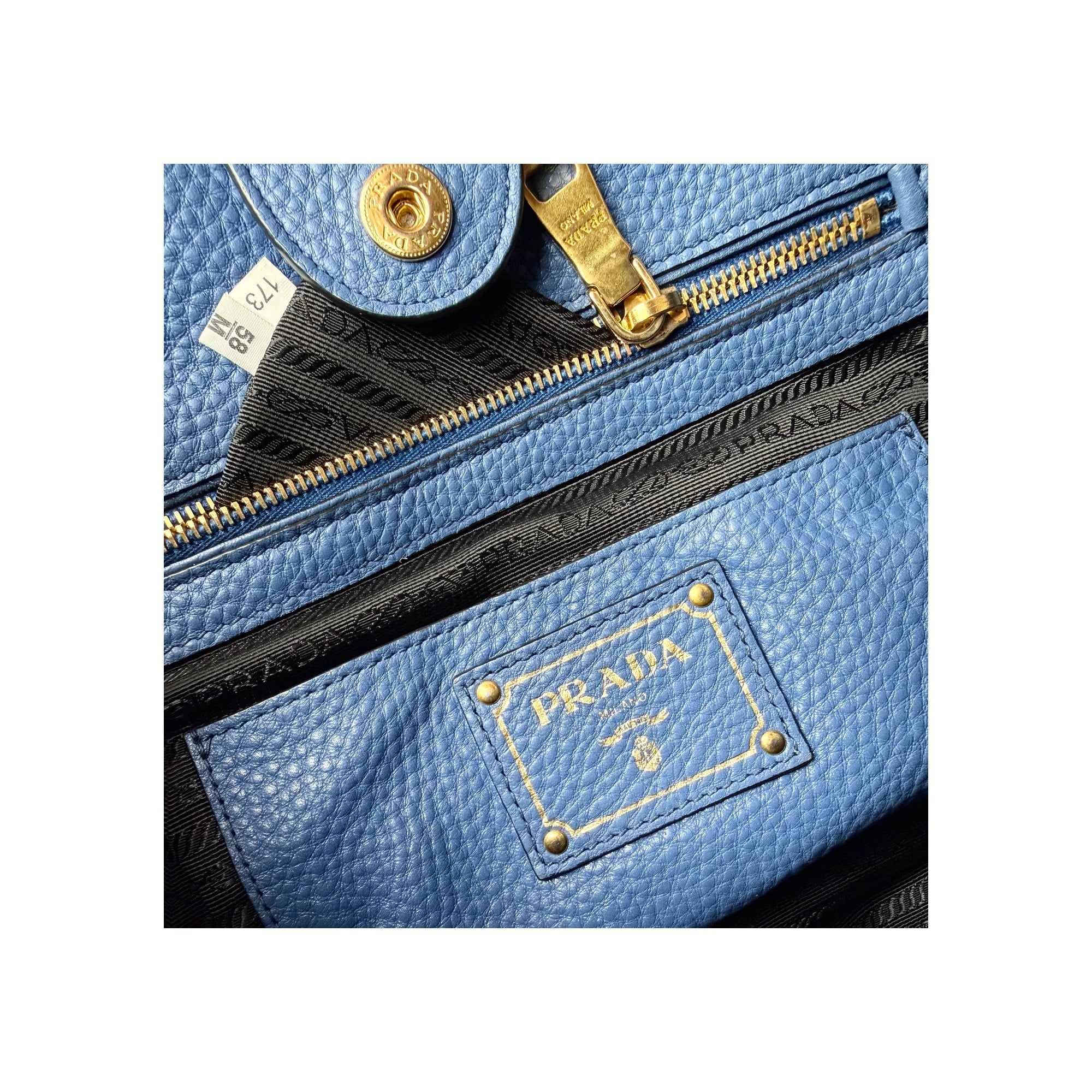 Prada Blue Vitello Daino Convertible Tote
