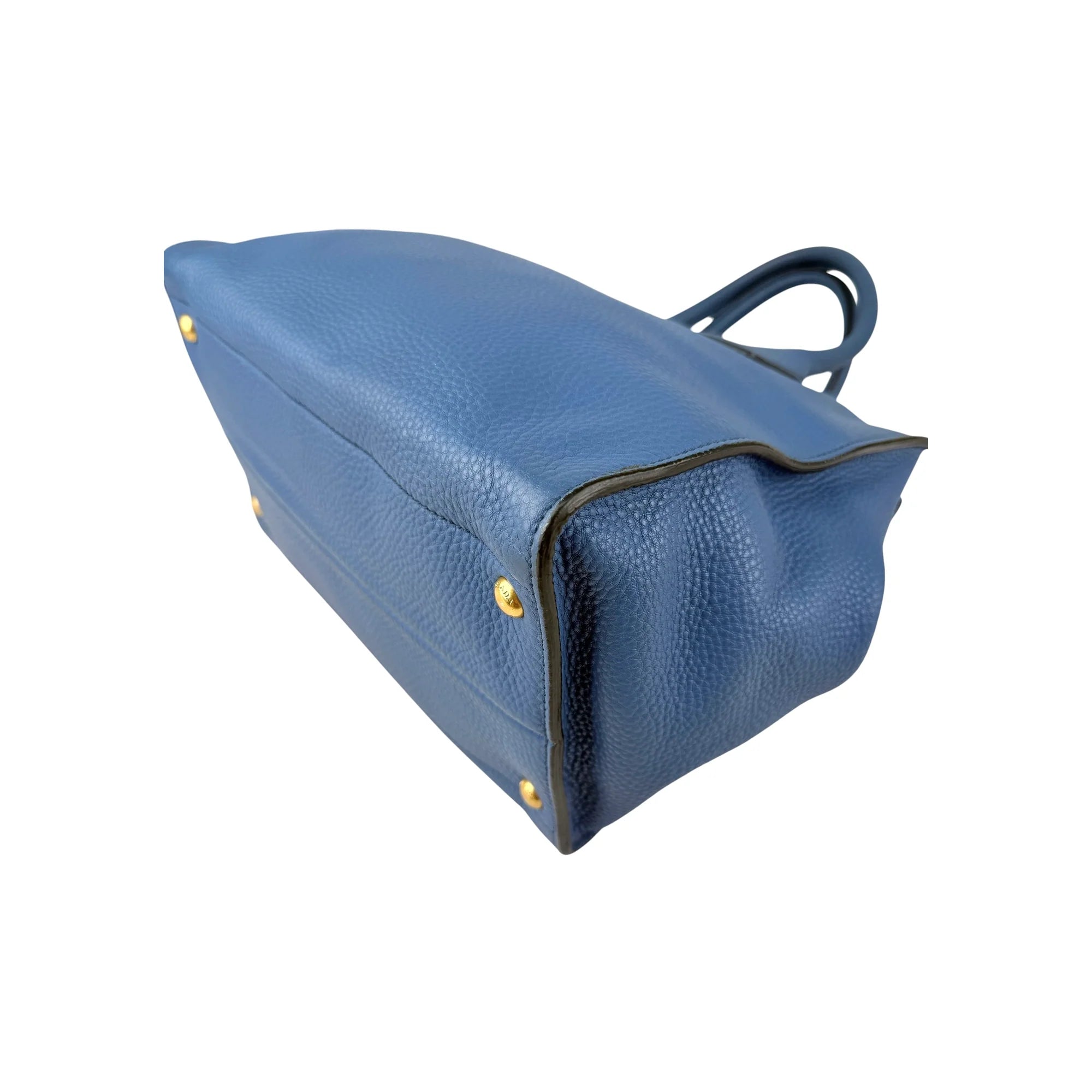 Prada Blue Vitello Daino Convertible Tote