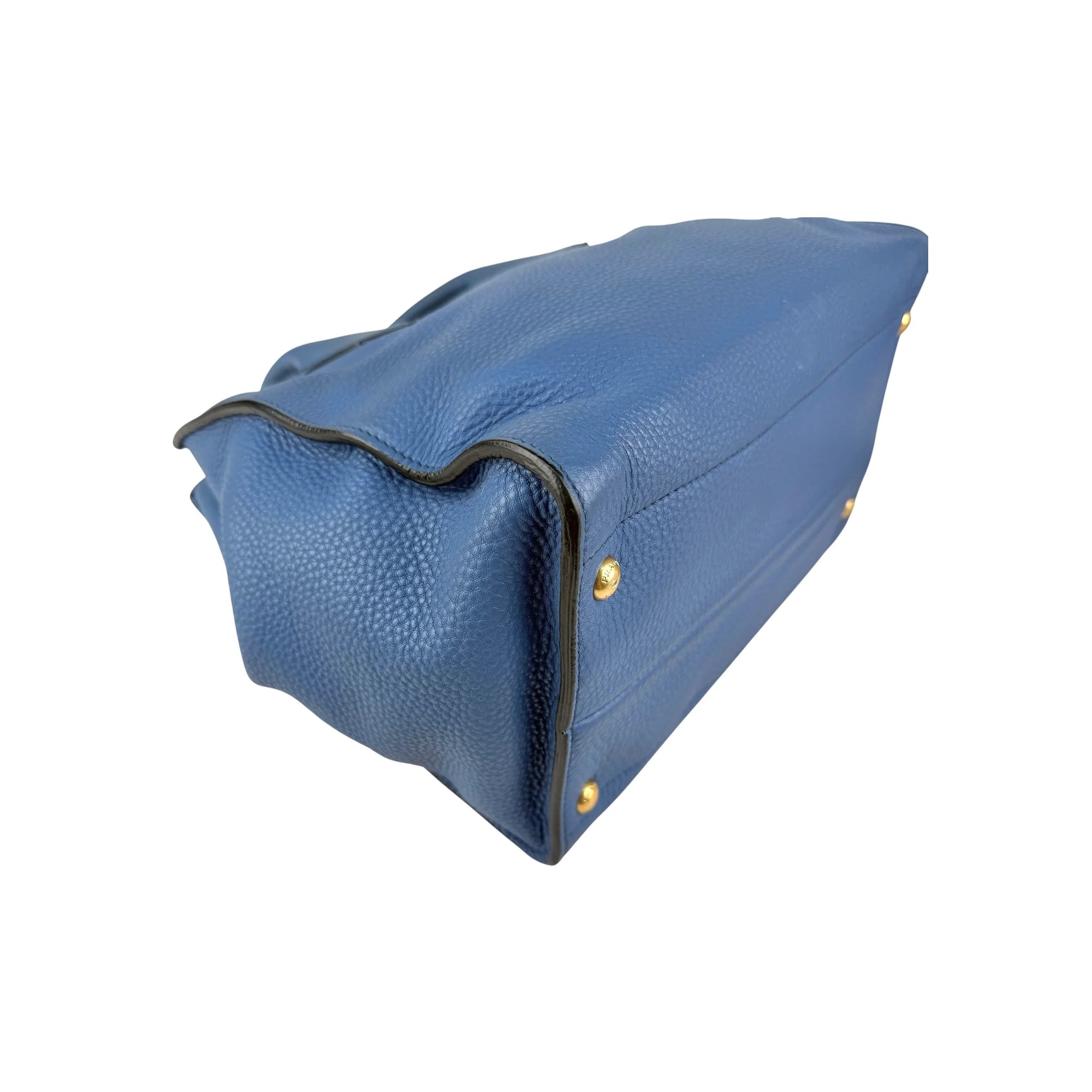 Prada Blue Vitello Daino Convertible Tote
