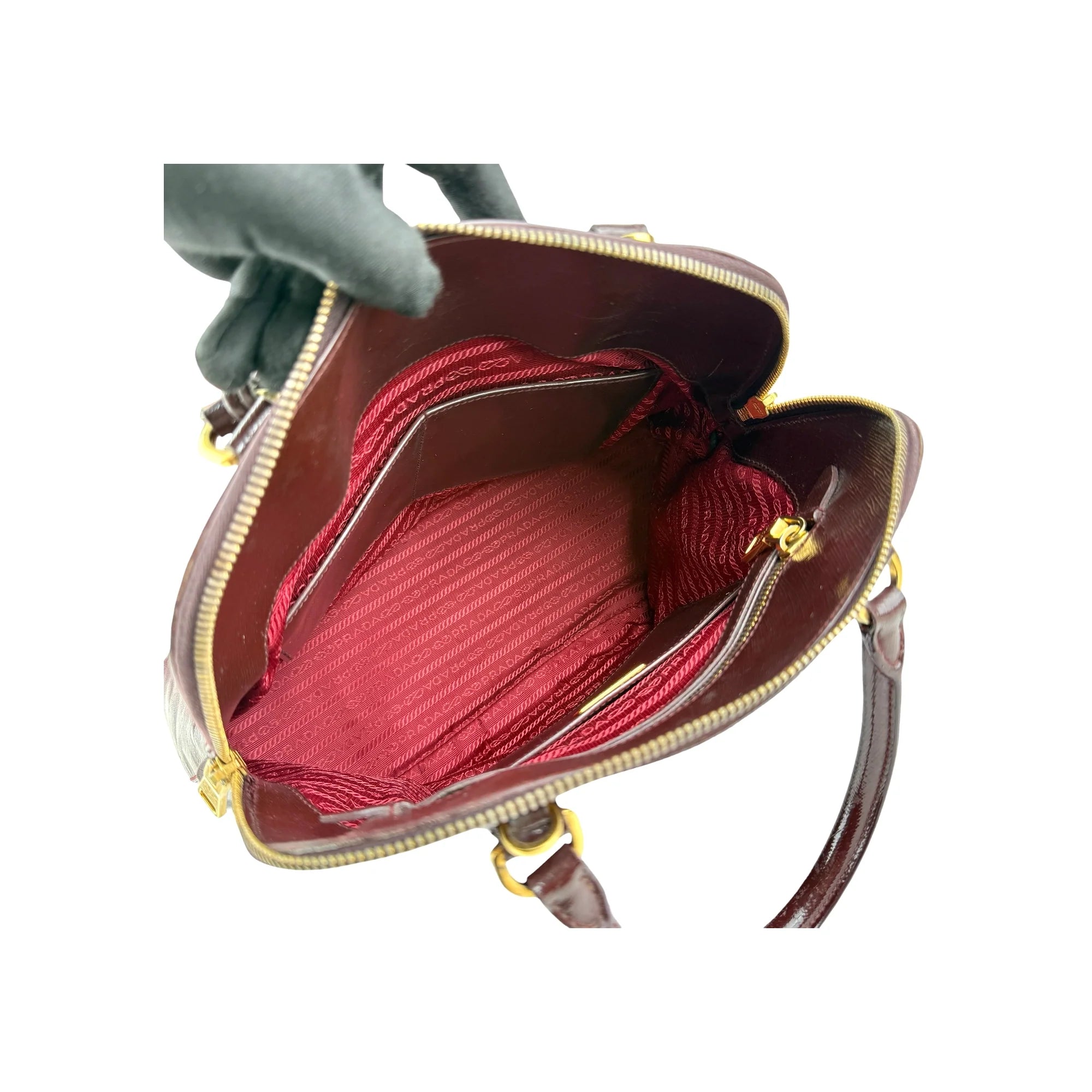 Prada Burgundy Saffiano Patent Leather Medium Promenade Satchel