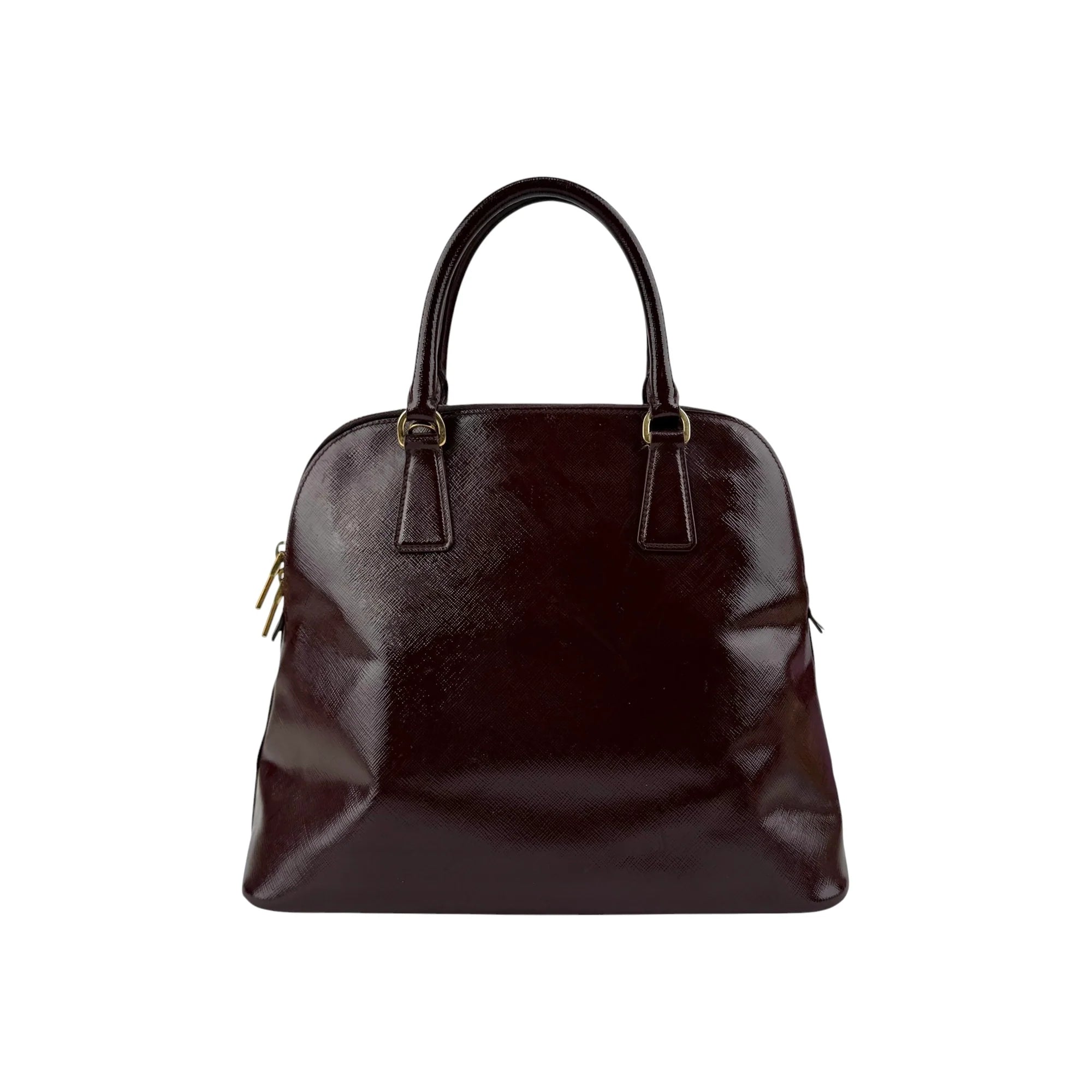 Prada Burgundy Saffiano Patent Leather Medium Promenade Satchel