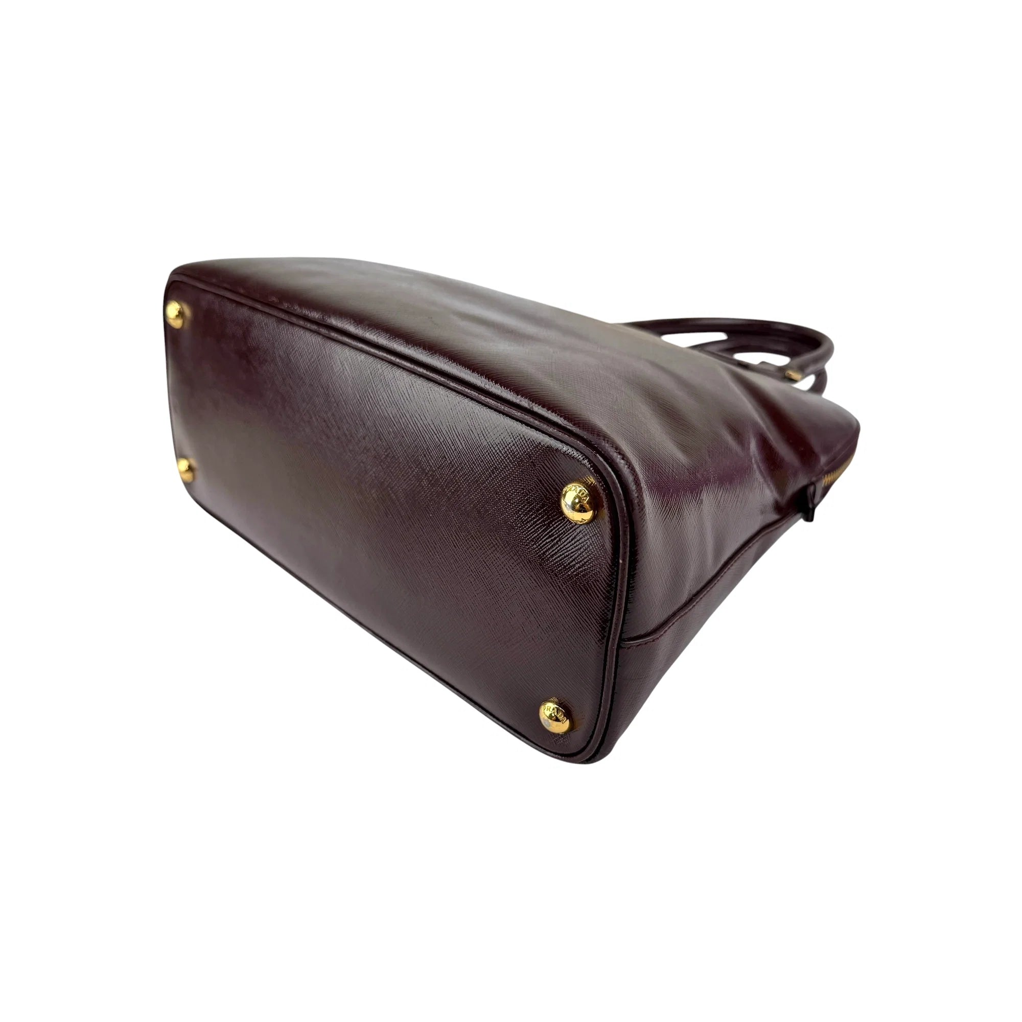 Prada Burgundy Saffiano Patent Leather Medium Promenade Satchel