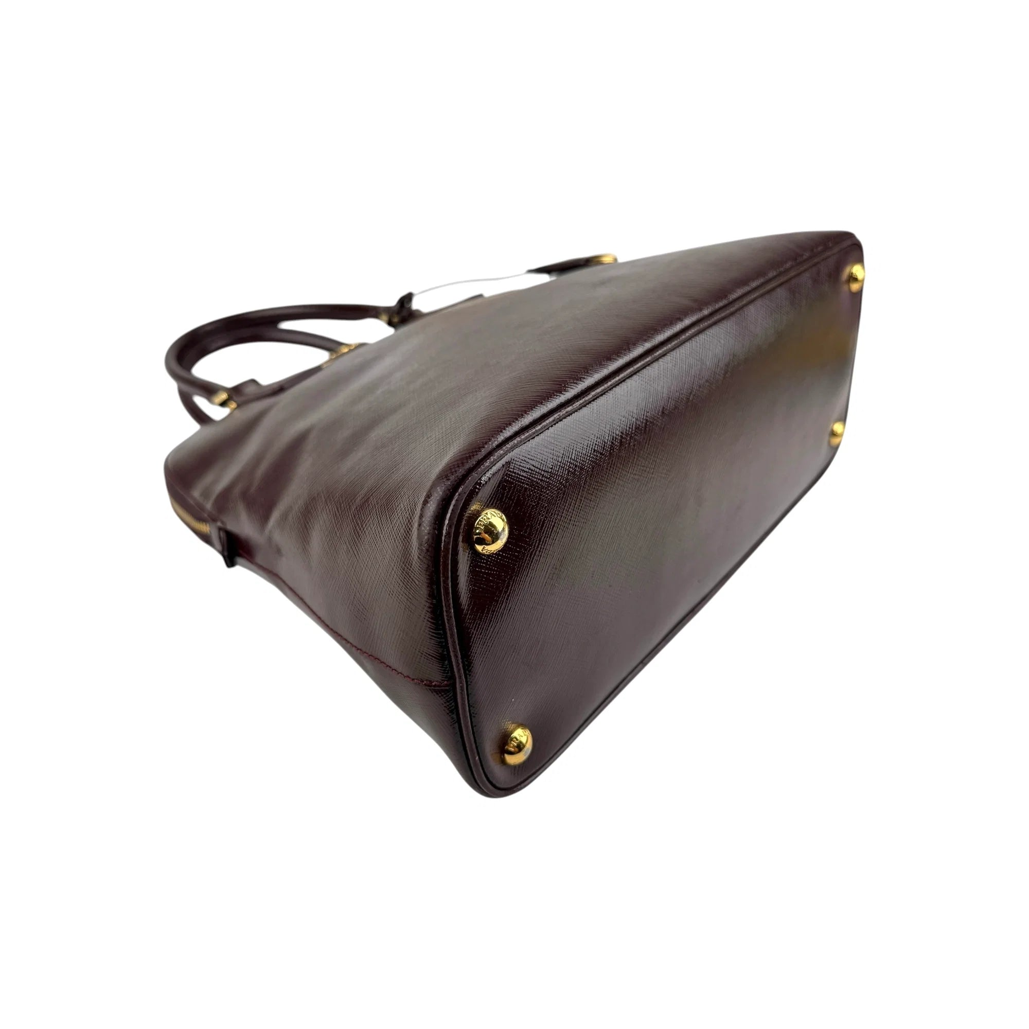 Prada Burgundy Saffiano Patent Leather Medium Promenade Satchel