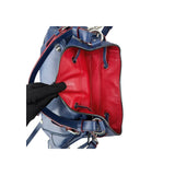 Prada Navy Leather Duet Drawstring Bucket Bag with Red Trim