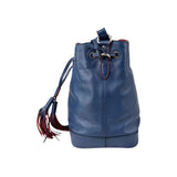 Prada Navy Leather Duet Drawstring Bucket Bag with Red Trim