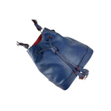Prada Navy Leather Duet Drawstring Bucket Bag with Red Trim