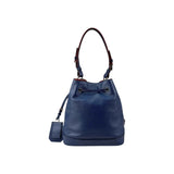 Prada Navy Leather Duet Drawstring Bucket Bag with Red Trim