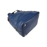 Prada Navy Leather Duet Drawstring Bucket Bag with Red Trim
