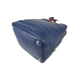Prada Navy Leather Duet Drawstring Bucket Bag with Red Trim
