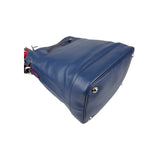 Prada Navy Leather Duet Drawstring Bucket Bag with Red Trim
