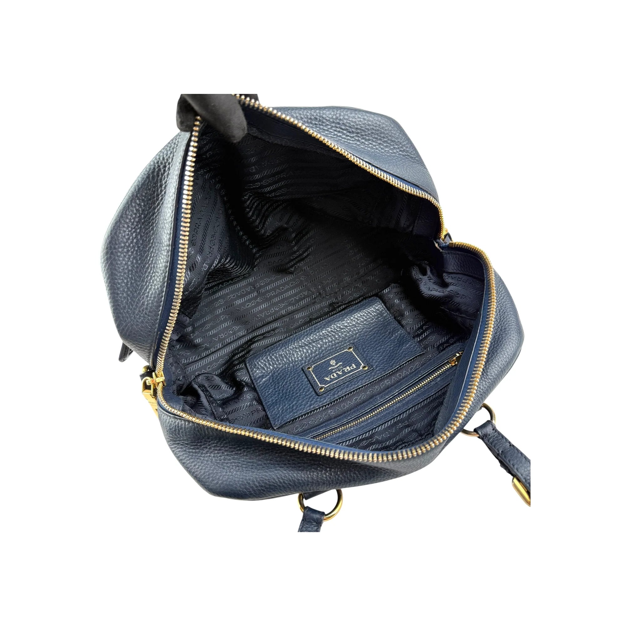 Prada Navy Pebbled Leather Bauletto handbag